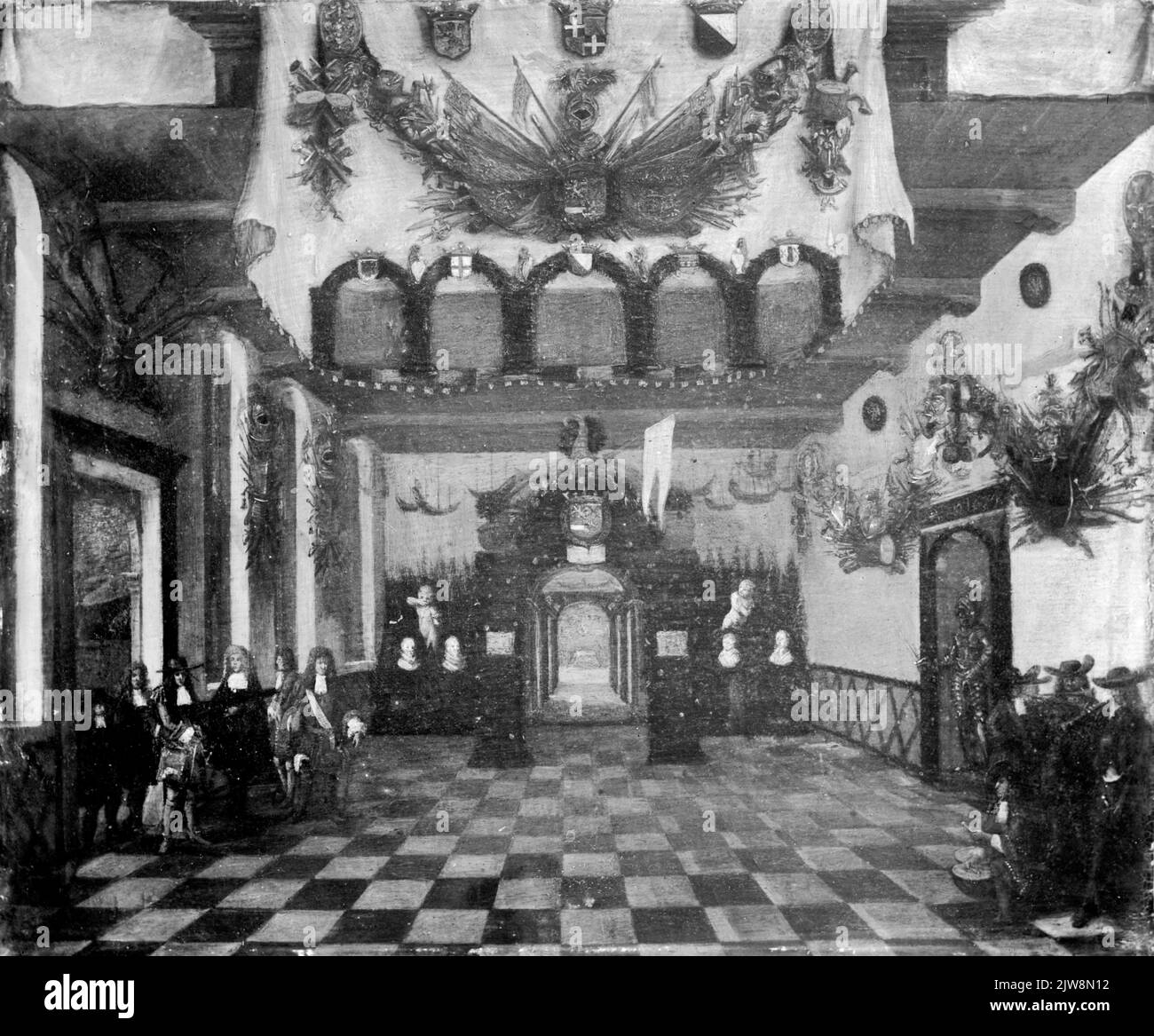 Immagine della ricezione del Principe Guglielmo III nello Statenkamer di Utrecht in occasione della sua nomina a detentore della città di eredità. Foto Stock