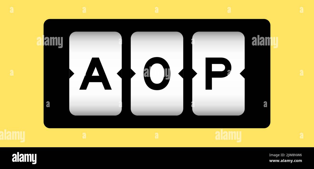Colore nero in parola AOP (abbreviazione di Annual Operating Plan o Aspect-Oriented Programming) su banner slot con sfondo giallo Illustrazione Vettoriale