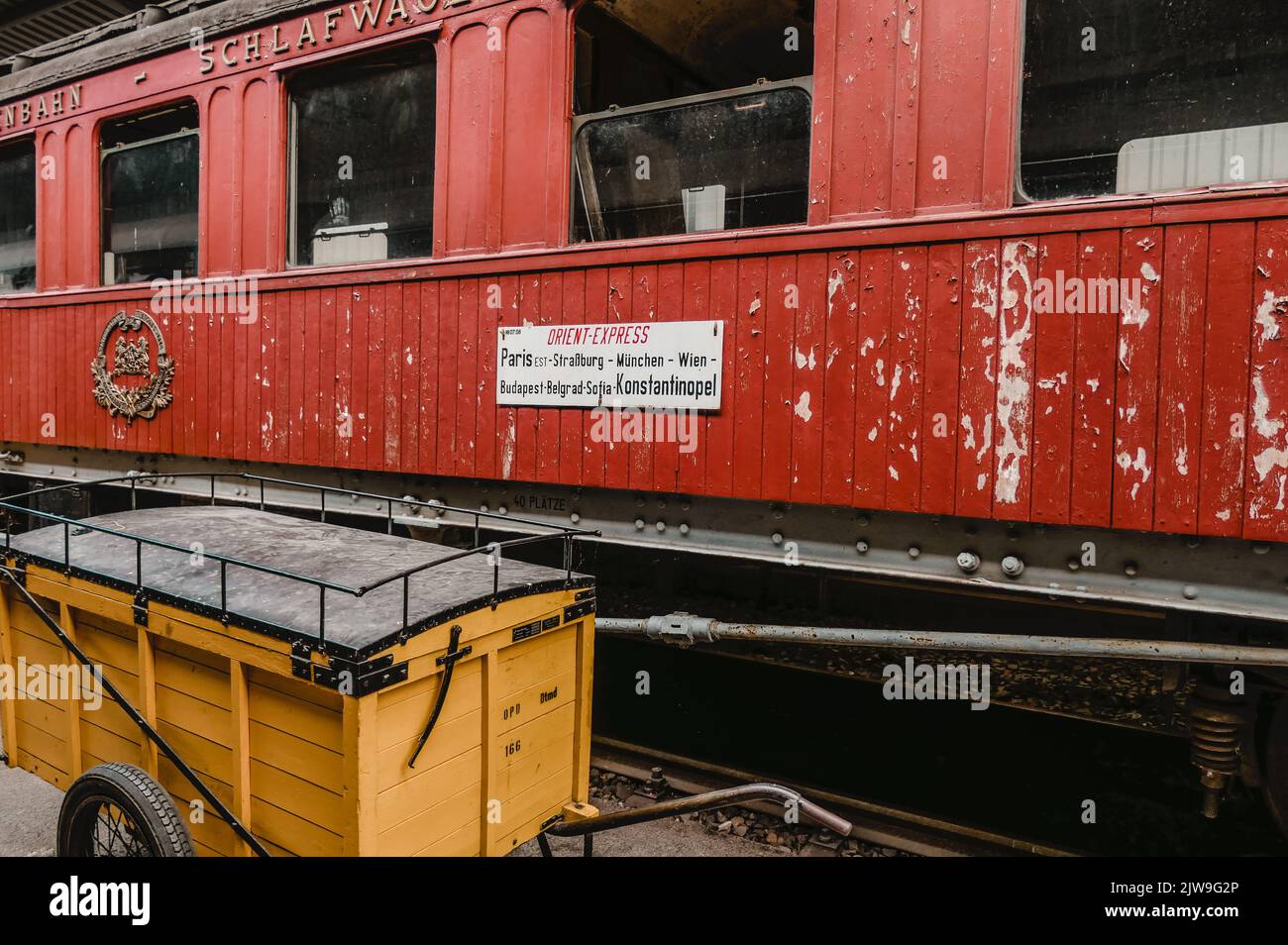 Esterno dettaglio vista del Museo ferroviario di Bochum Storia della ferrovia tedesca Foto Stock