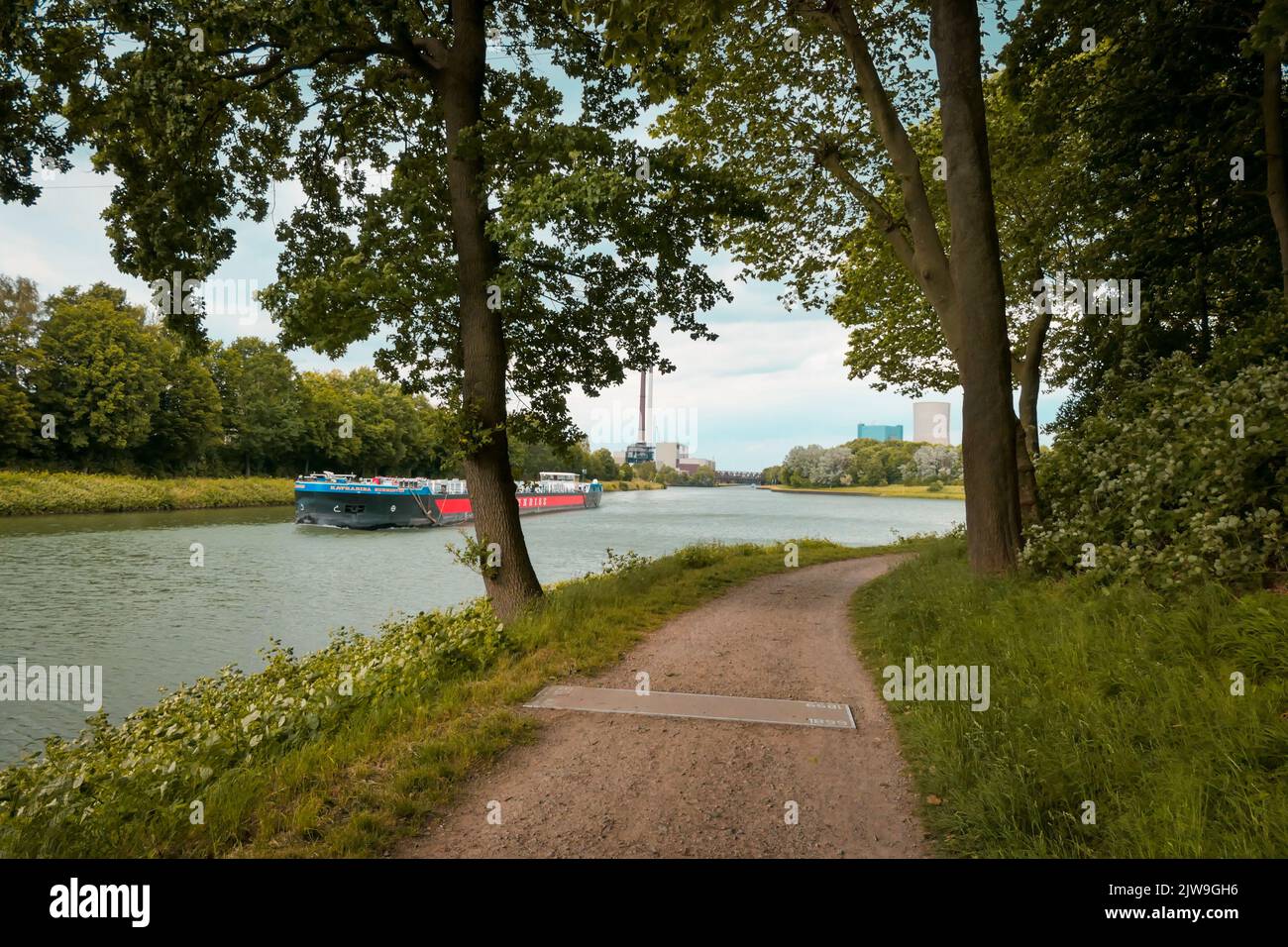 Canal paesaggio al nuovo ascensore nel parco Waltrop Henrichenburg Foto Stock