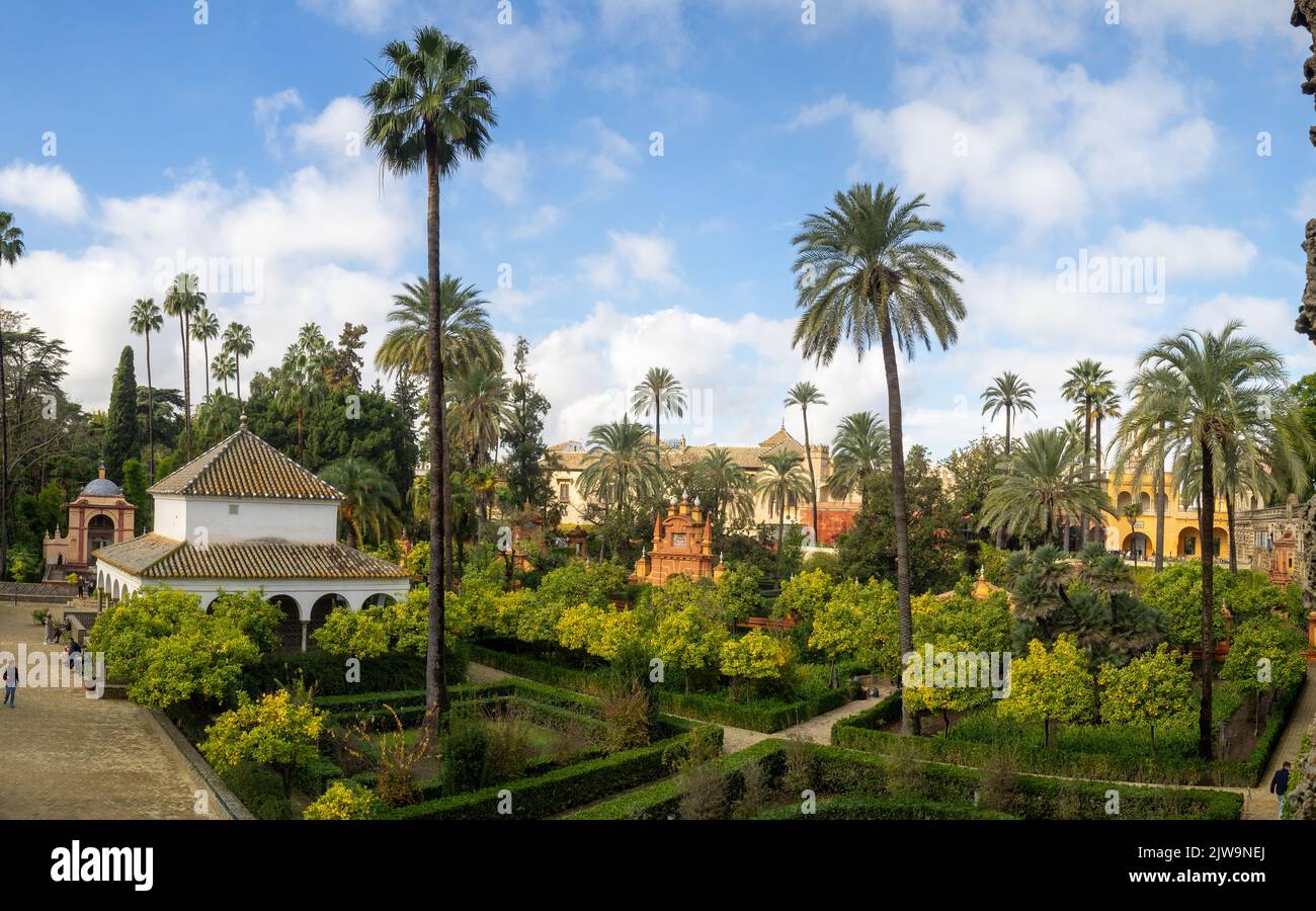 Alcazar di Siviglia giardini Foto Stock