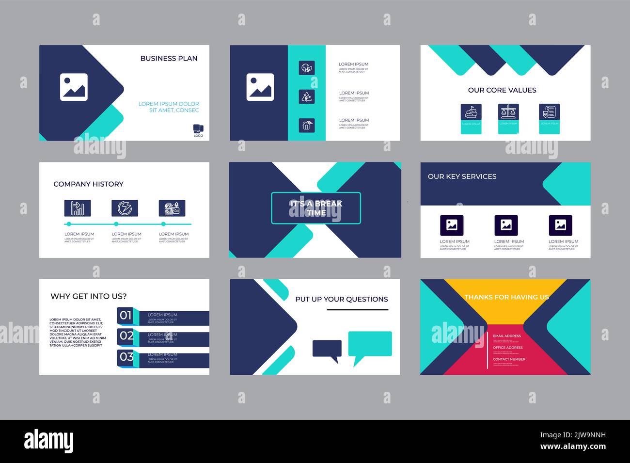 Modello di presentazione del mazzo del passo. Composizione di forme geometriche astratte. La gente che paga per gli acquisti con la carta di credito, conduce finanziario Illustrazione Vettoriale