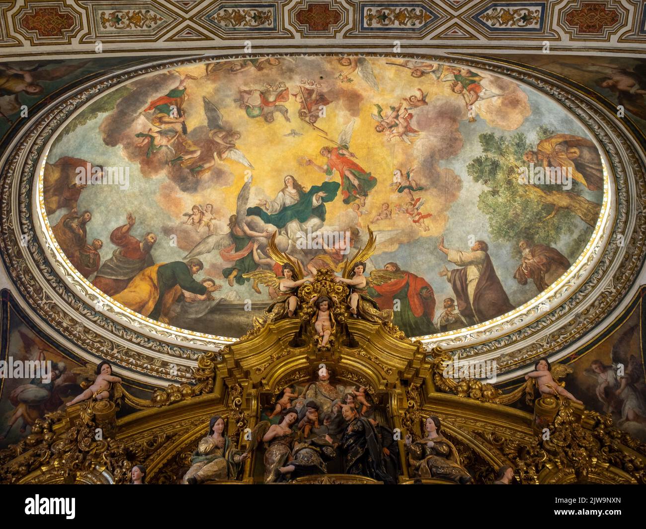 Iglesia de San Luis de los Franceses, Capilla Doméstica, affresco a soffitto di Domingo Martinez Foto Stock