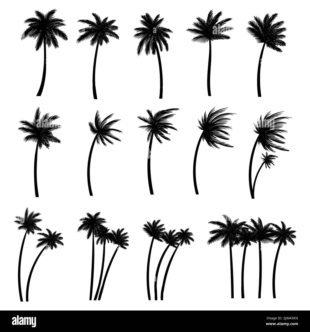 Illustrazione del vettore di raccolta del set di silhouette Palm tree Illustrazione Vettoriale