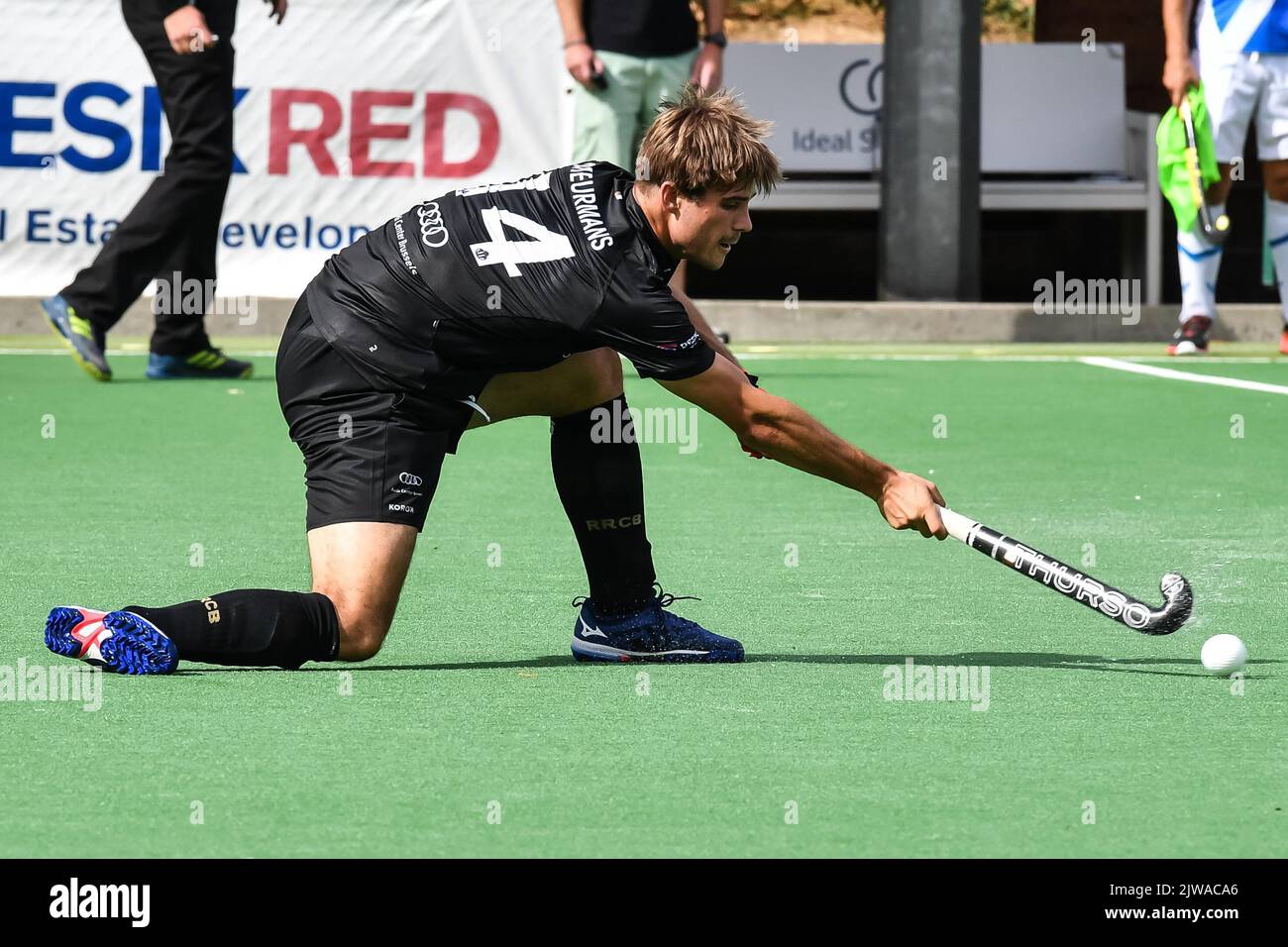 Augustin Gus Meurmans della 14 Racing, nella foto di una partita di hockey tra Racing e Uccle Sport, domenica 4 settembre a Waterloo, il 1° giorno della stagione belga della lega di hockey maschile 2022-2023. FOTO DI BELGA JILL DELSAUX Foto Stock