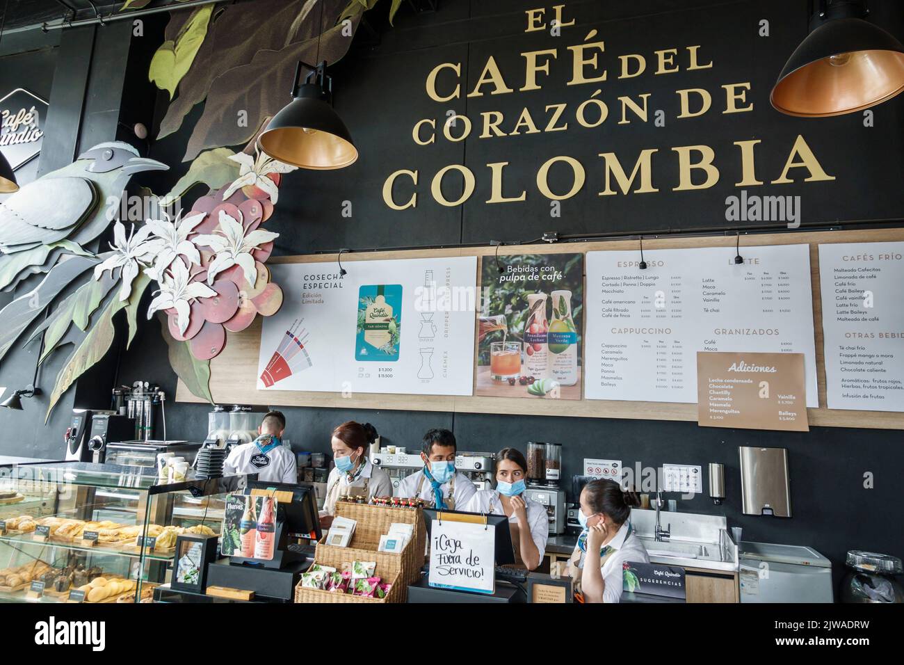 Bogota Colombia, Usaquen Avenida Carrera 7 Cafe Quindio caffè all'interno, ristorante ristoranti cena mangiare fuori informale caffè caffè bistrot b Foto Stock