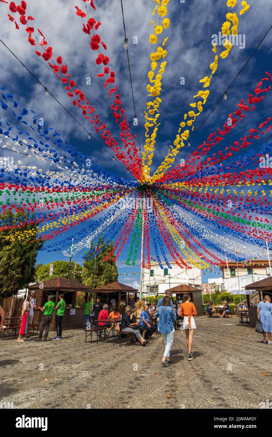 Santana decorata per il festival Madeira Day, Madeira, Portogallo Foto Stock