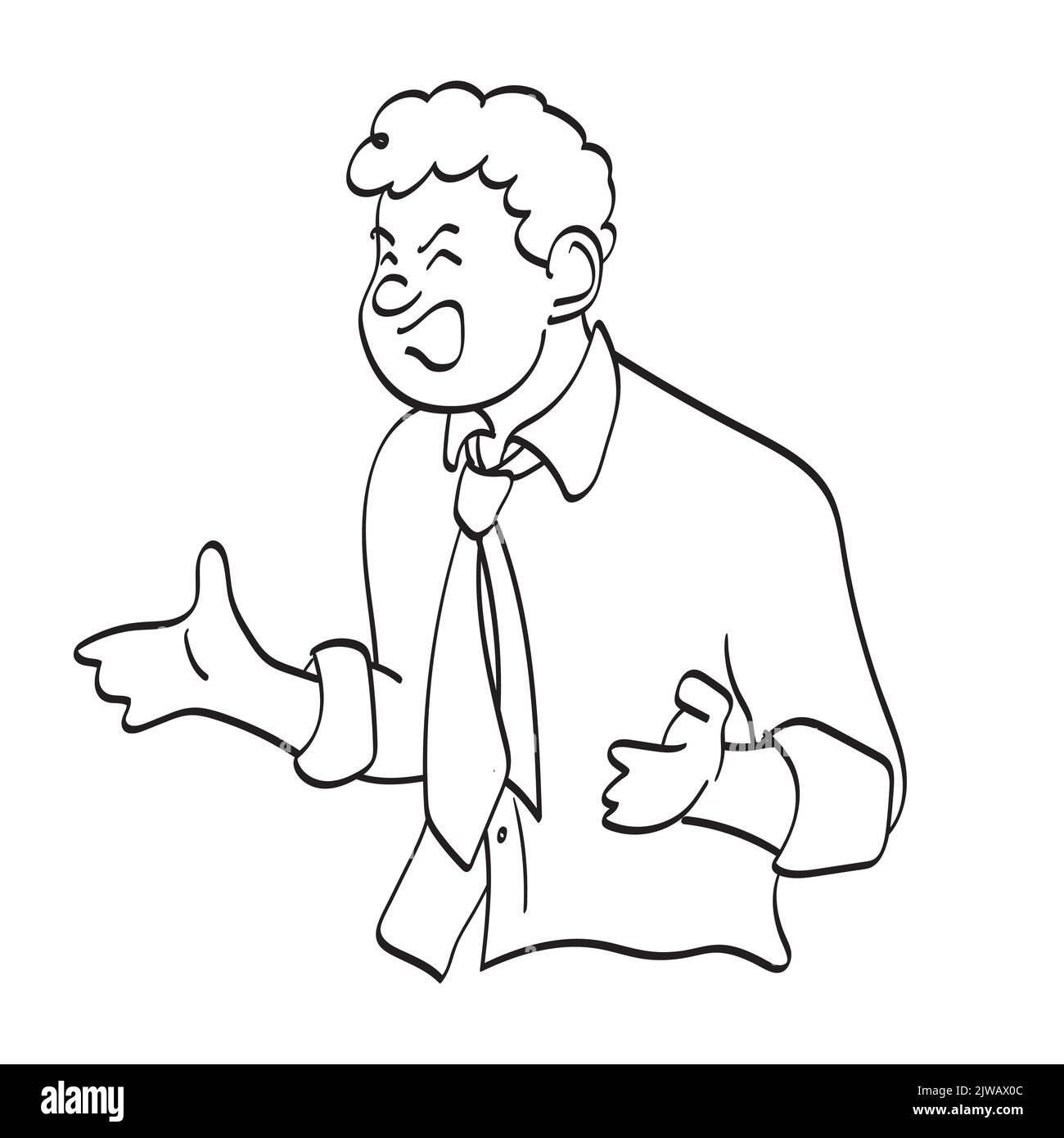line art businessman con rabbia vettore illustrazione disegnato a mano isolato su sfondo bianco Illustrazione Vettoriale