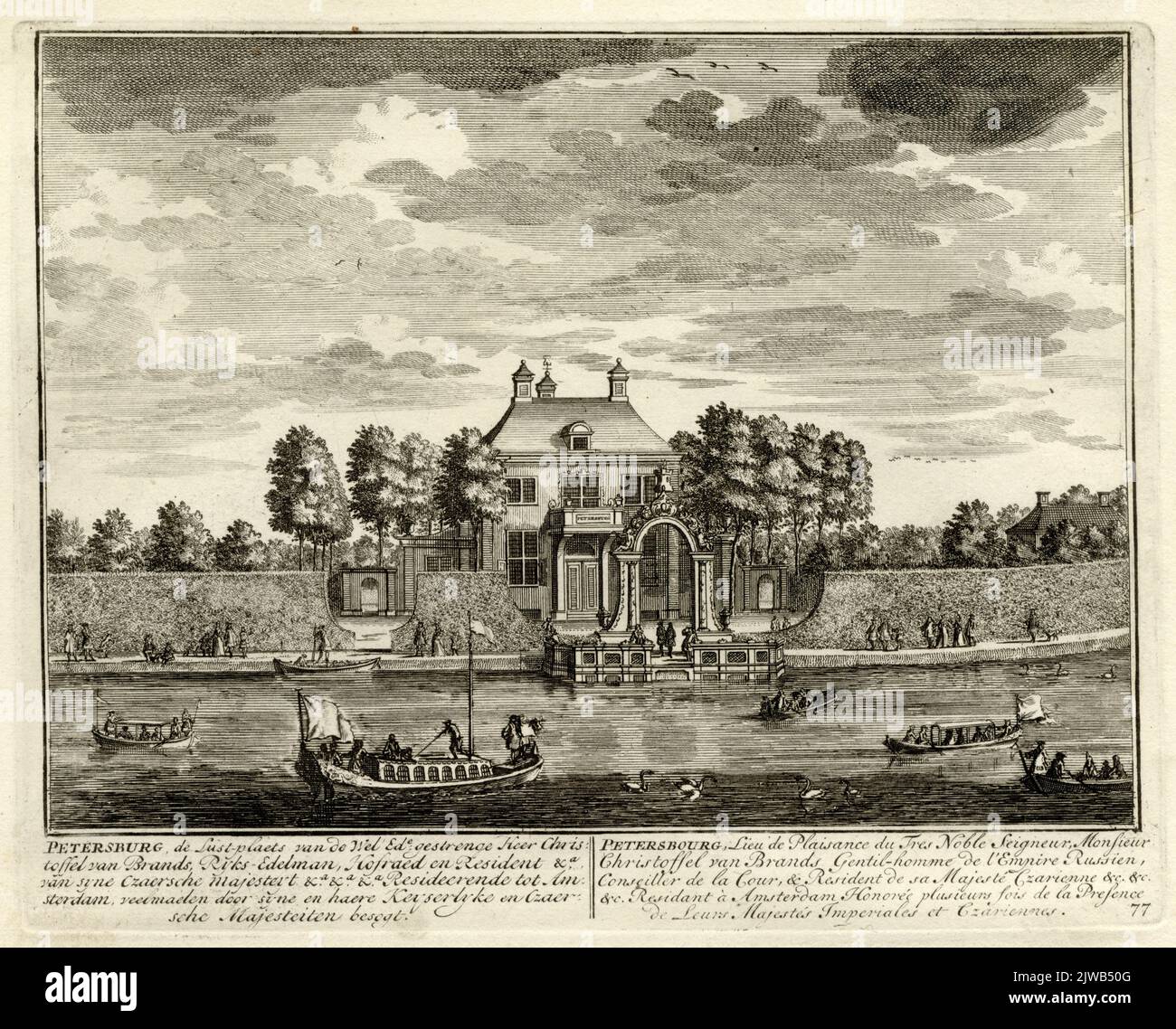 Petersburg, da Lust-Plaets van de Wel ed.e Gestrenge Heer Chris = / Toffel Van Brands, Ryks-Edelman, Hofraed en Resident & A. / van Syne Czaersche Majesteyt & a. &ha. &ha. Resideerende Tot AM = / Sterdam, Veelmaelen porta Syne in Haere Keyserlyke in Czaer = / Sche Majesteiten Besogt. // Petersburg, luogo di piacere del nobile signore, Signore / Christoffel van Brands, Signore dell'Impero russo, / Consigliere di Corte, &. Residente di sua Maestà Czarienne & c. &vs / &vs Risiedendo ad Amsterdam onorato più volte dalla presenza / delle loro maestà imperiali e zariche. Foto Stock Petersburg, da Lust-Plaets van de Wel ed.e Gestrenge Heer Chris = / Toffel Van Brands, Ryks-Edelman, Hofraed en Resident & A. / van Syne Czaersche Majesteyt & a. &ha. &ha. Resideerende Tot AM = / Sterdam, Veelmaelen porta Syne in Haere Keyserlyke in Czaer = / Sche Majesteiten Besogt. // Petersburg, luogo di piacere del nobile signore, Signore / Christoffel van Brands, Signore dell'Impero russo, / Consigliere di Corte, &. Residente di sua Maestà Czarienne & c. &vs / &vs Risiedendo ad Amsterdam onorato più volte dalla presenza / delle loro maestà imperiali e zariche. Foto Stock