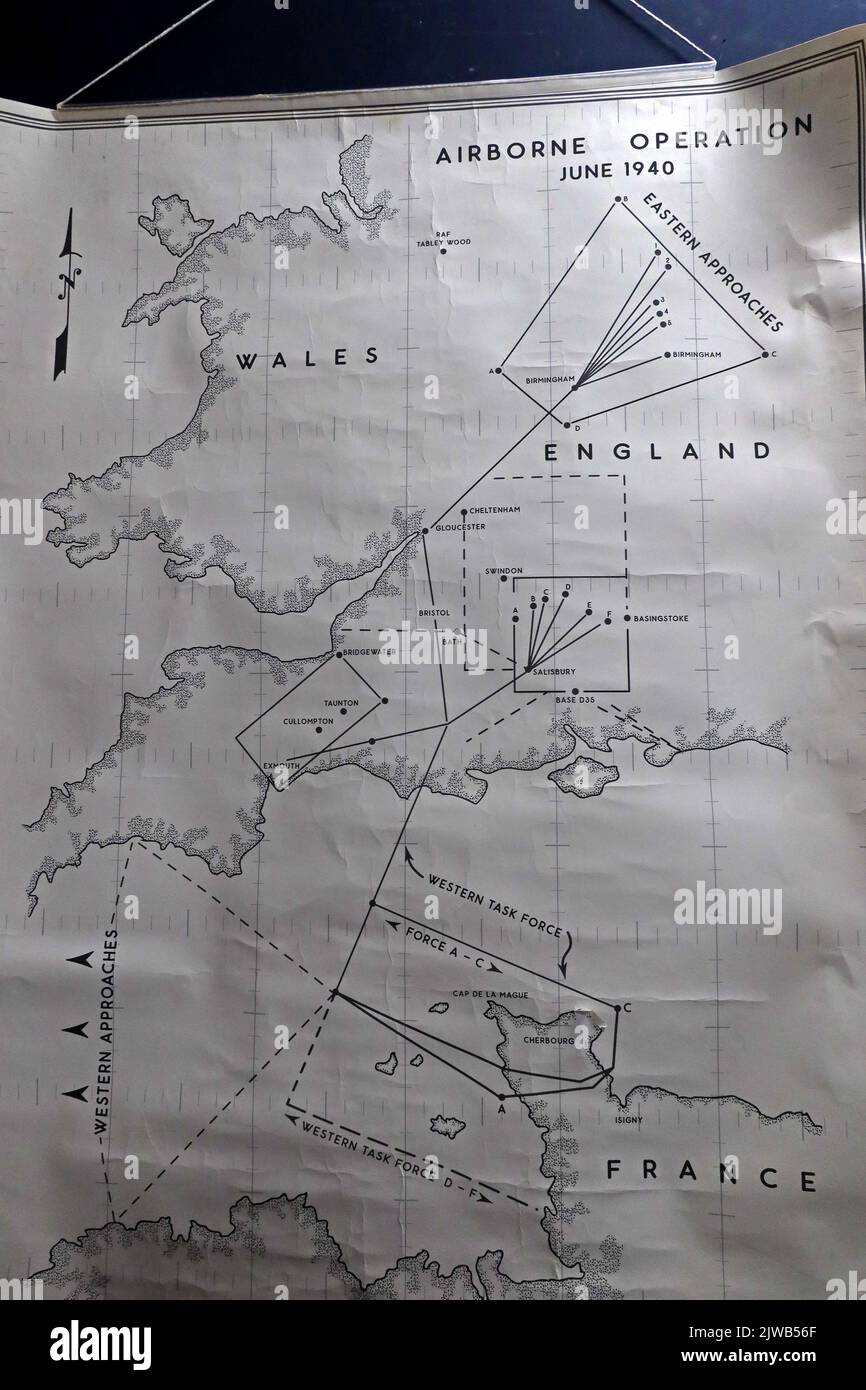 Mappa dal giugno 1940 British Allied Airborne Operations per il WW2, il sud-ovest e il Galles, approcci orientali Foto Stock