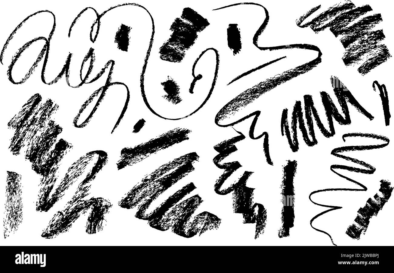 Linee nere disegnate a mano con il vettore del doodle di carbone. Illustrazione Vettoriale