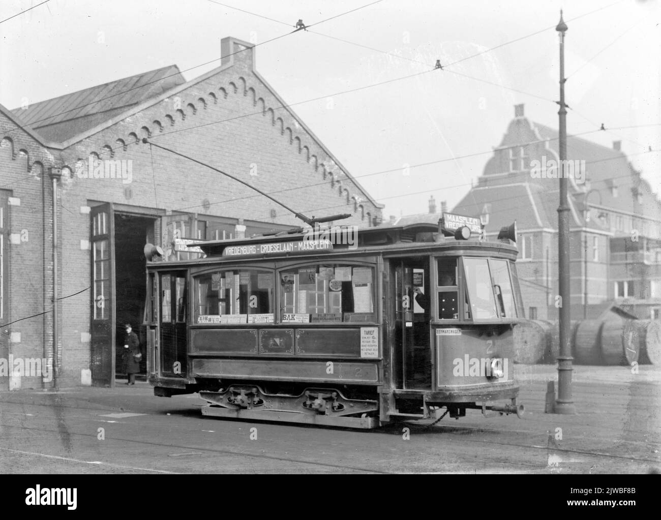 Immagine di un tram elettrico (auto a una persona n. 7, serie 1-20) del G.E.T.U. Sulla Remiseterrein sulla Nicolaas Beetsstraat. Foto Stock