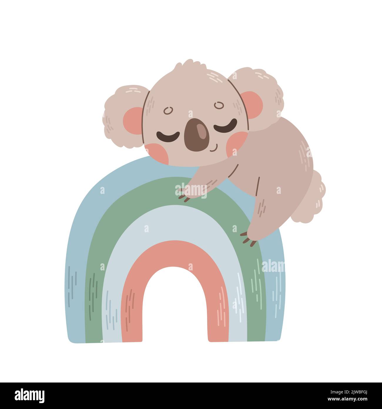 Carino bambino koala su arcobaleno bambini vettore Illustrazione Vettoriale