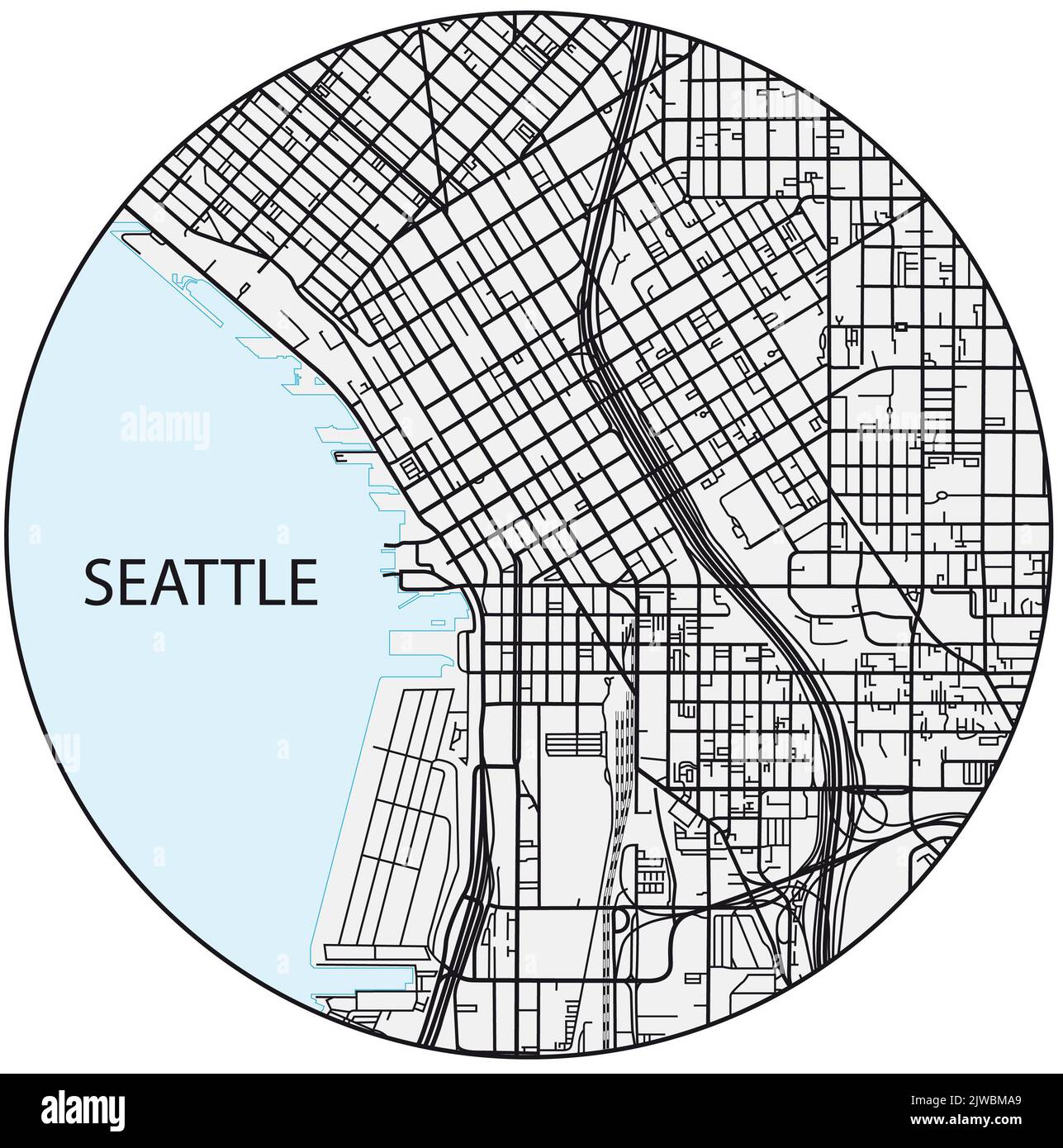 Mappa della città di Seattle, Washington, Stati Uniti Foto Stock