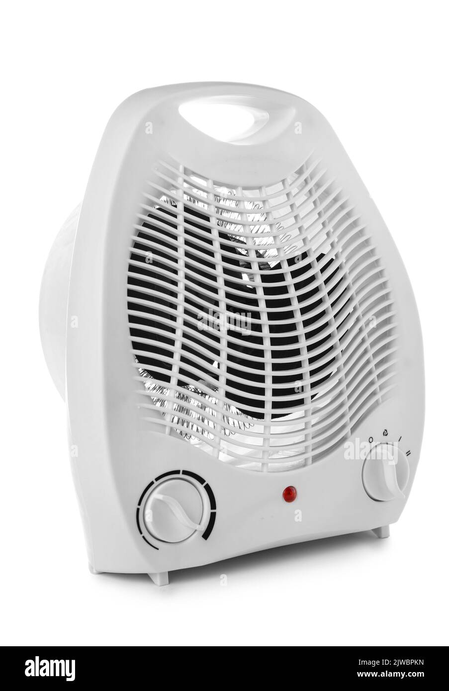 Ventilatore elettrico riscaldatore su sfondo bianco Foto Stock