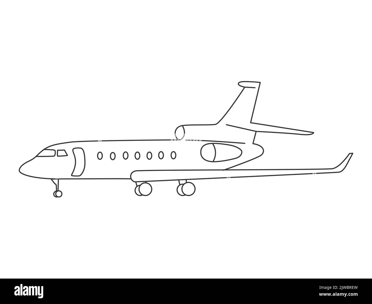 La sagoma di un aereo passeggeri. Il disegno del velivolo è lineare. Illustrazione vettoriale Illustrazione Vettoriale