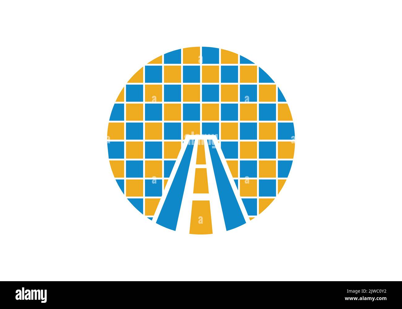 Road Block icona digitale a forma di o modello di logo Design sfondo bianco Illustrazione Vettoriale