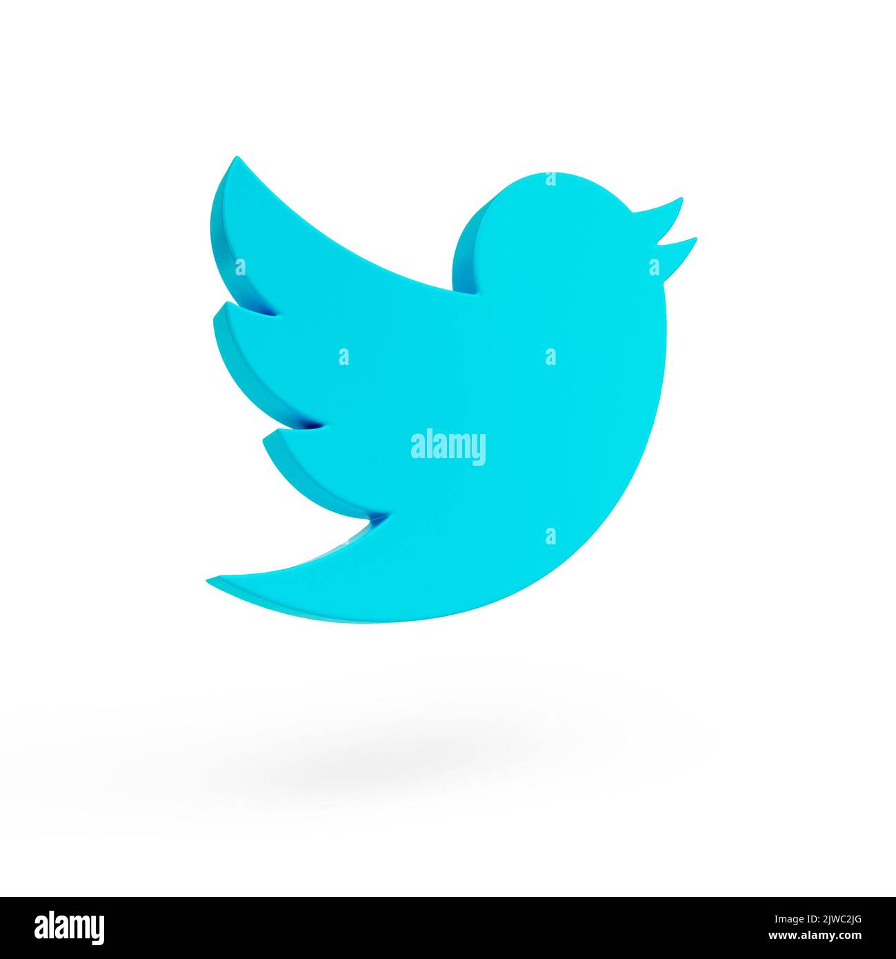 Twitter - realistico logo 3D social media fluttuante isolato su uno sfondo bianco con ombra - rendering 3D Foto Stock