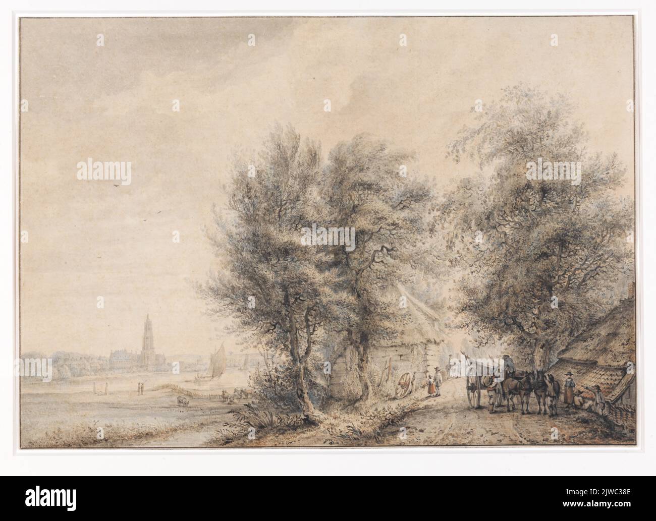 La città di Rheenen dal Marschdijk Foto Stock