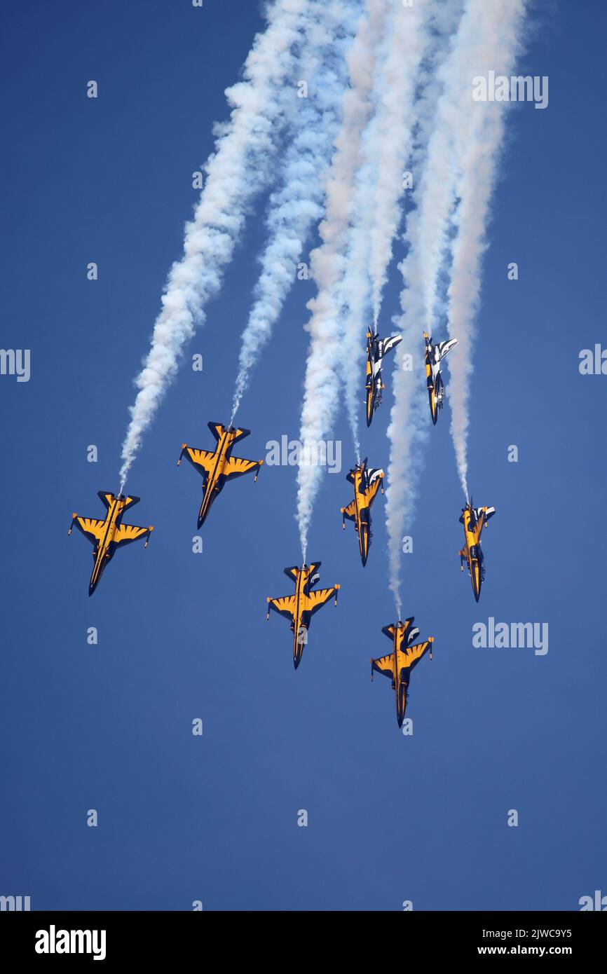 Velivoli militari di tutto il mondo in mostra per il RIAT Royal International Air Tattoo 2022. Le aquile nere sudcoreane hanno impressionato con la loro routine e azione. Foto Stock