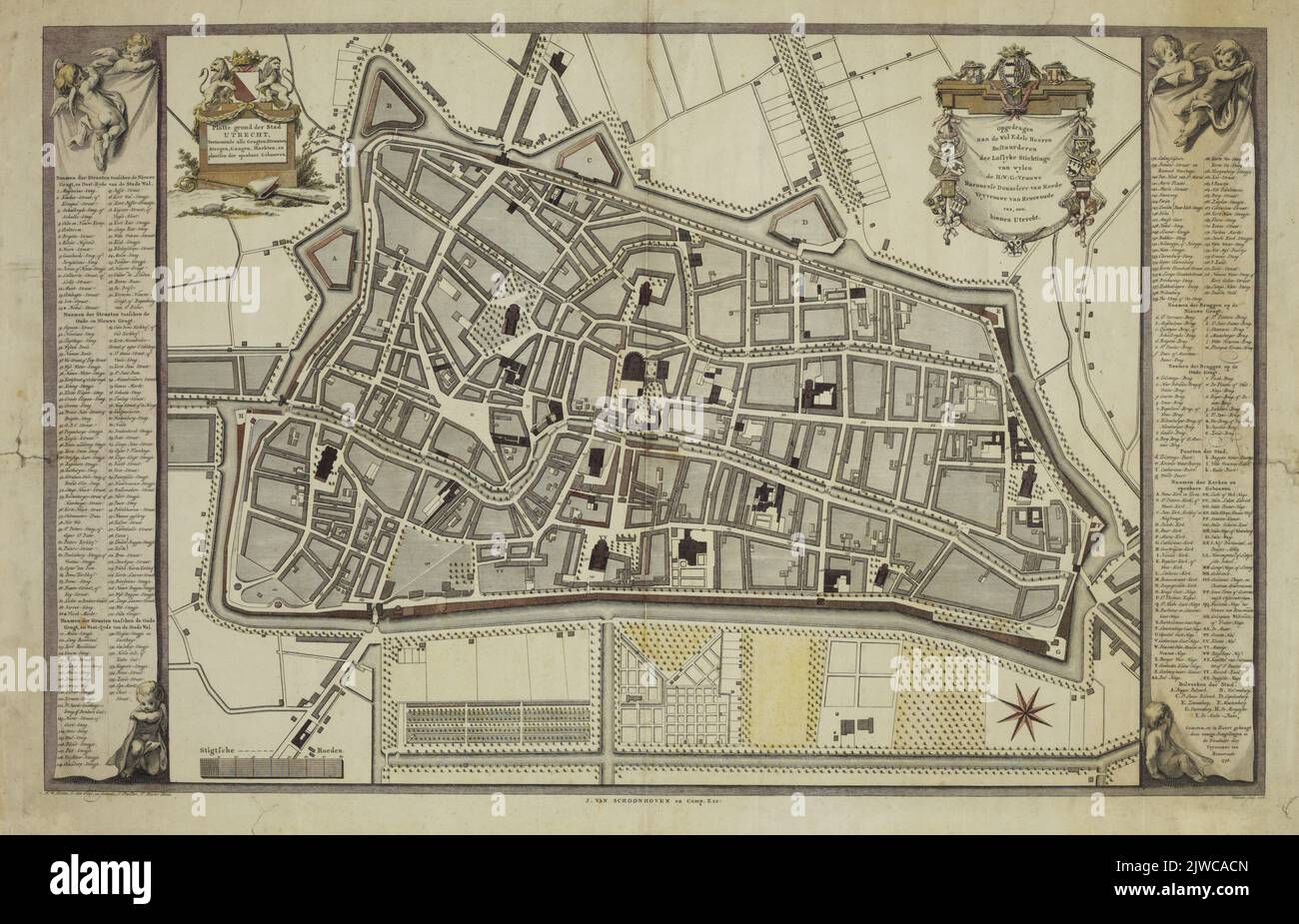 Superficie piana della città/utrecht, con tutte le grane, le strade, le stegen, i corridoi, i mercati, e/ luoghi degli edifici pubblici. Foto Stock