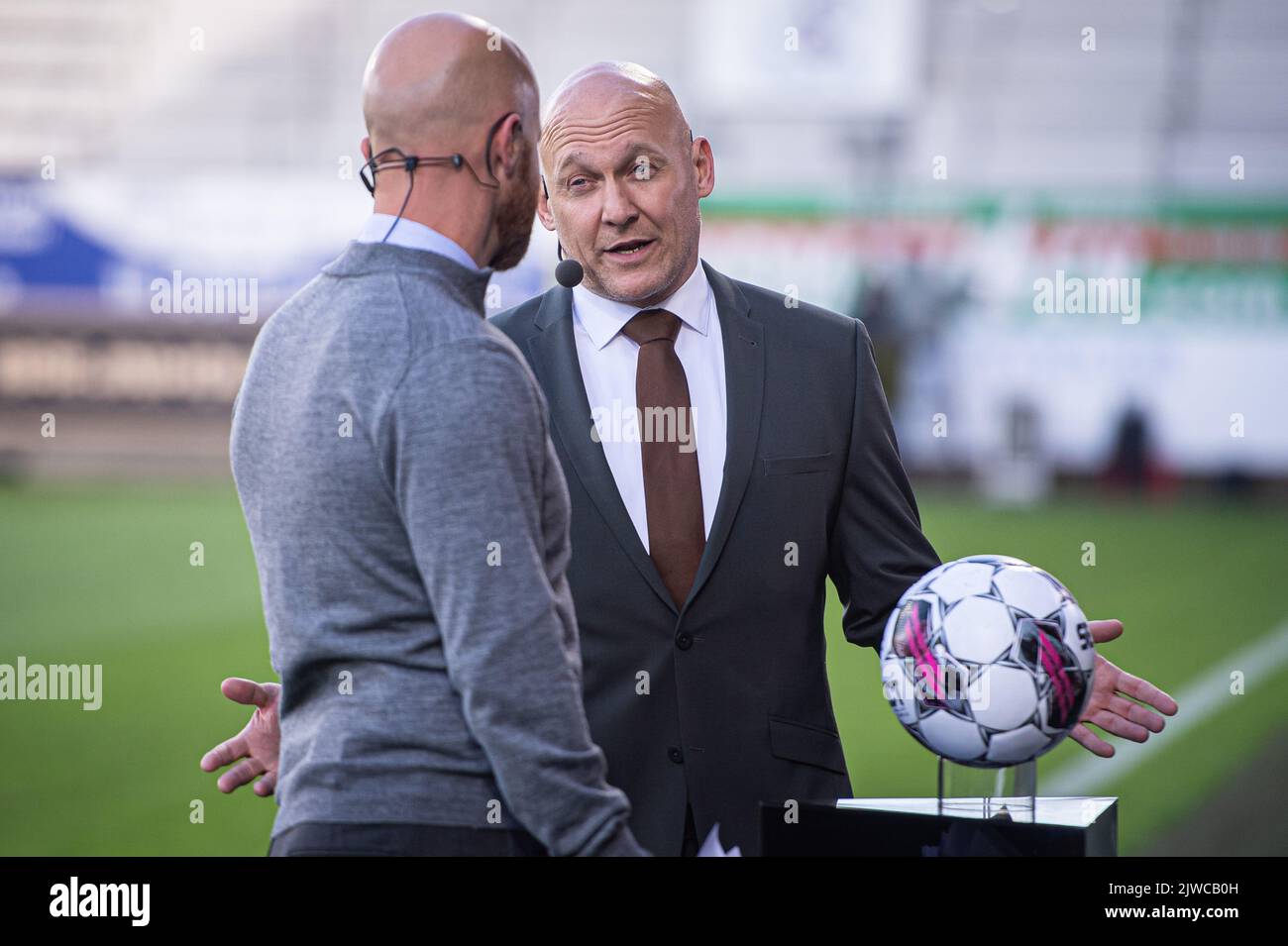 Horsens, Danimarca. 04th Set, 2022. L'ex calciatore Thomas Gravesen, visto come un TV-pundit durante l'incontro Superliga del 3F tra AC Horsens e Broendby IF alla Casa Arena di Horsens. (Photo Credit: Gonzales Photo/Alamy Live News Foto Stock