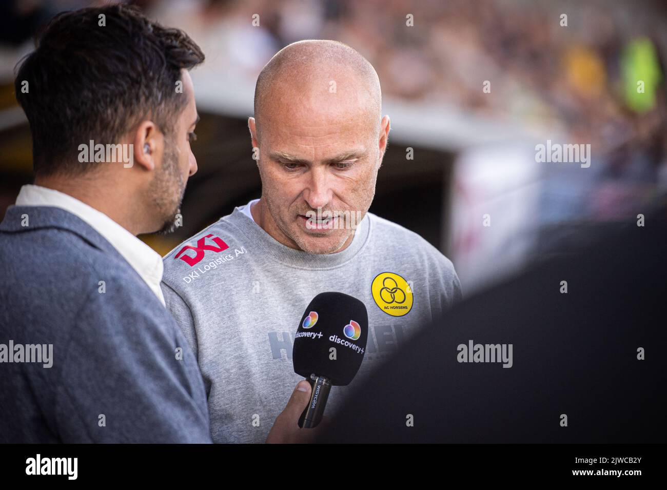 Horsens, Danimarca. 04th Set, 2022. Allenatore capo Jens Berthel Askou di AC Horsens visto durante la partita Superliga 3F tra AC Horsens e Broendby IF a Casa Arena a Horsens. (Photo Credit: Gonzales Photo/Alamy Live News Foto Stock