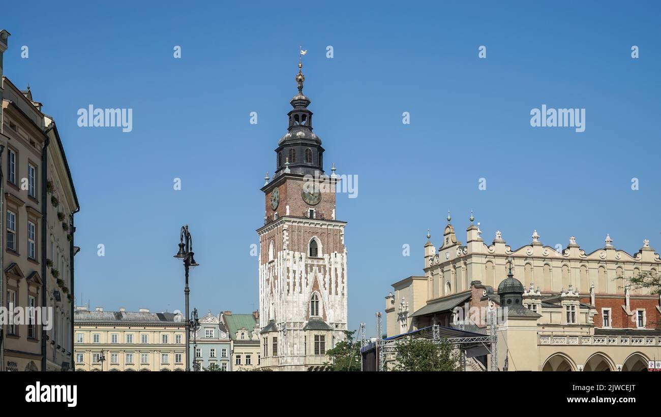Cracovia, Polonia - 19 settembre : Piazza del mercato della Torre del Municipio a Cracovia, Polonia il 19 settembre 2014 Foto Stock