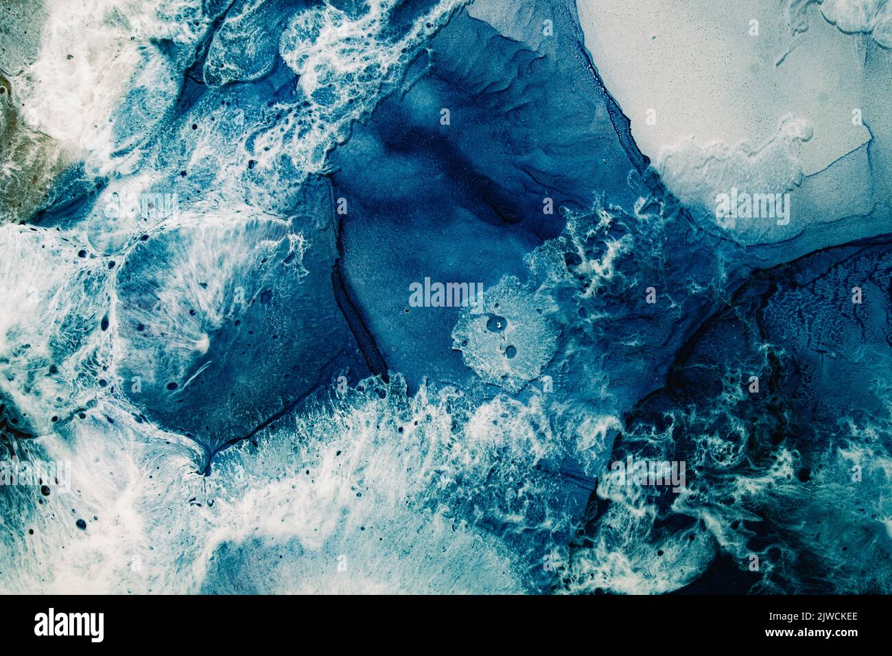 blu inchiostro acqua marmo texture oceano bianco onda Foto Stock