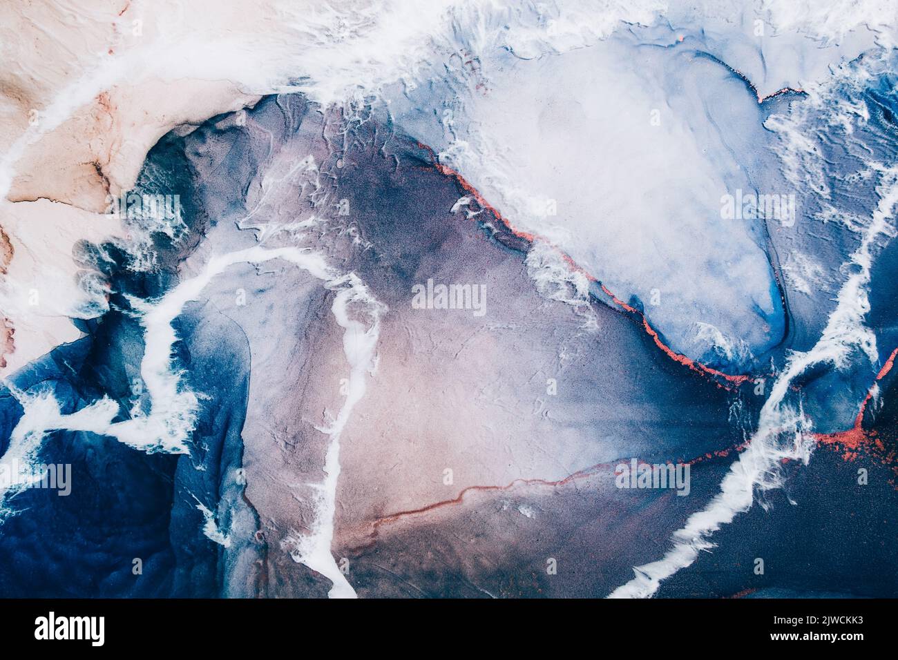 marmo trama inchiostro acrilico acqua blu onde sabbia Foto Stock