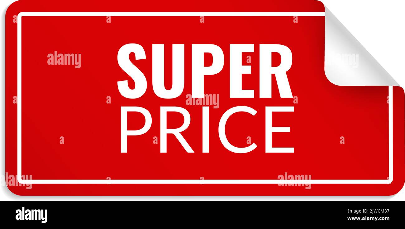 Etichetta Super prezzo. Nota rossa arricciata Illustrazione Vettoriale