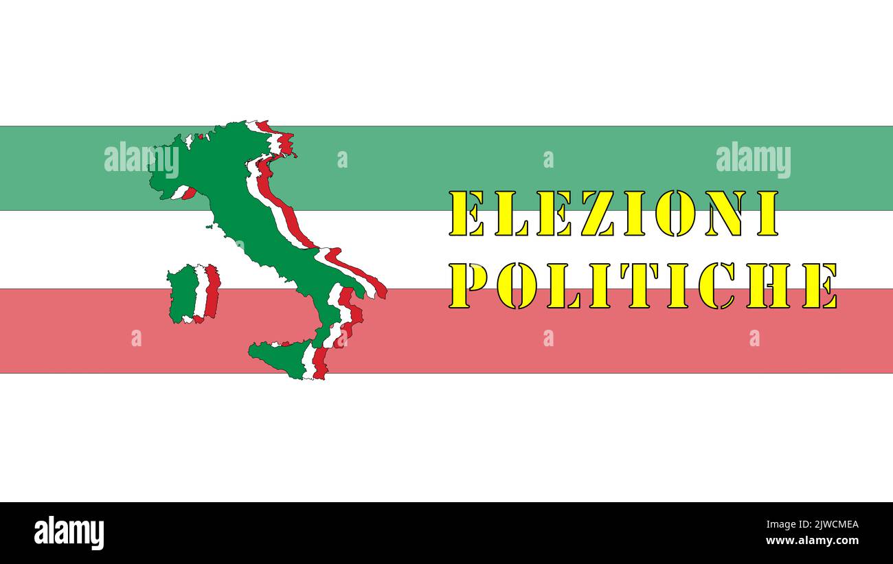 Italia: Elezioni politiche in Italia, illustrazione sullo sfondo della bandiera italiana e delle parole 'elezioni politiche'. Foto Stock