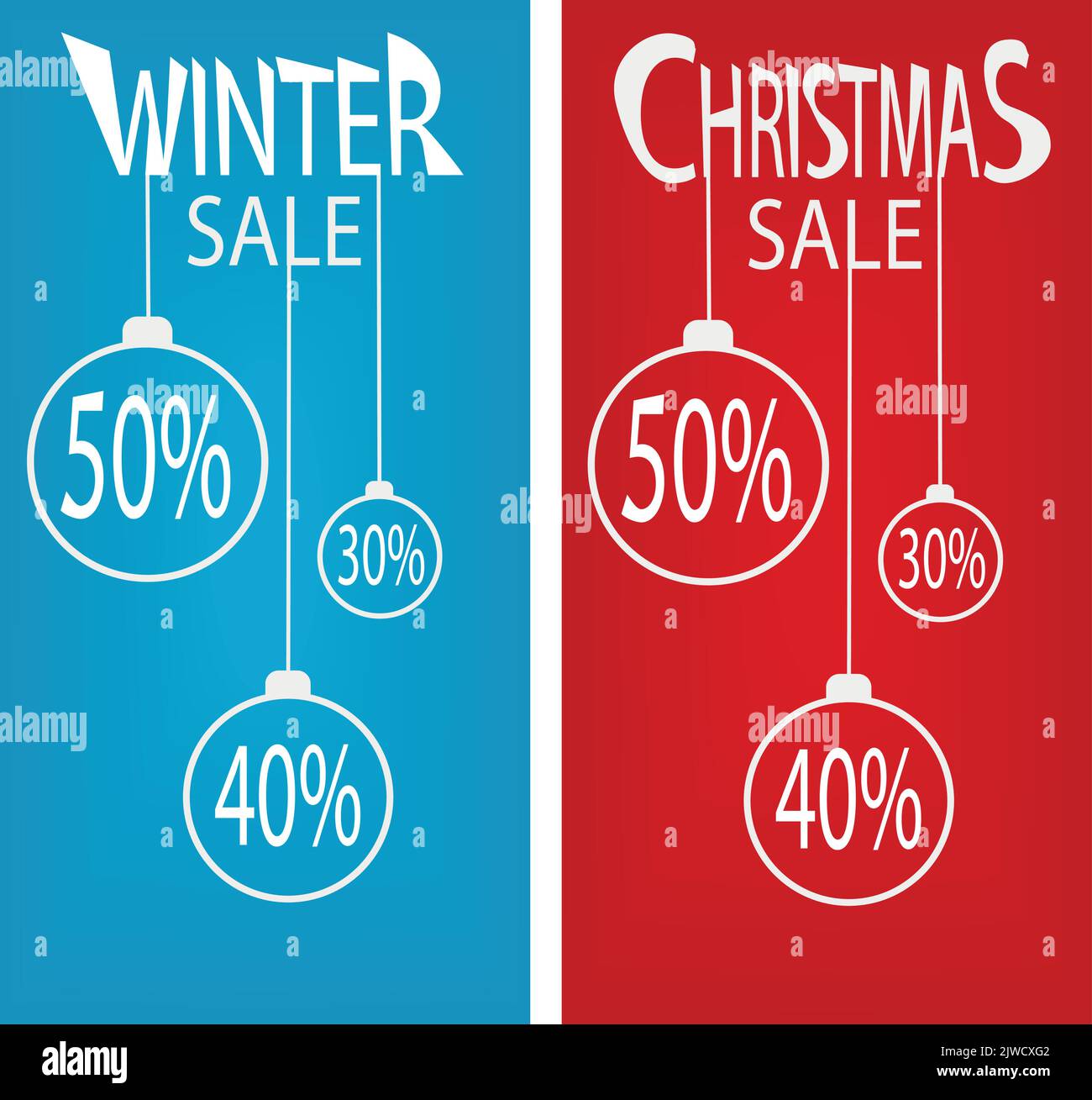 Concept per la vendita di Natale, grandi sconti per Capodanno. Set di banner verticali vettoriali per storie, social network, web. Illustrazione Vettoriale