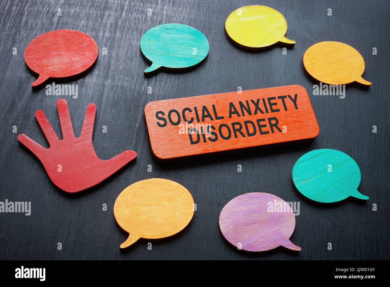 Piatto con frase disturbo d'ansia sociale e bolle di linguaggio. Foto Stock