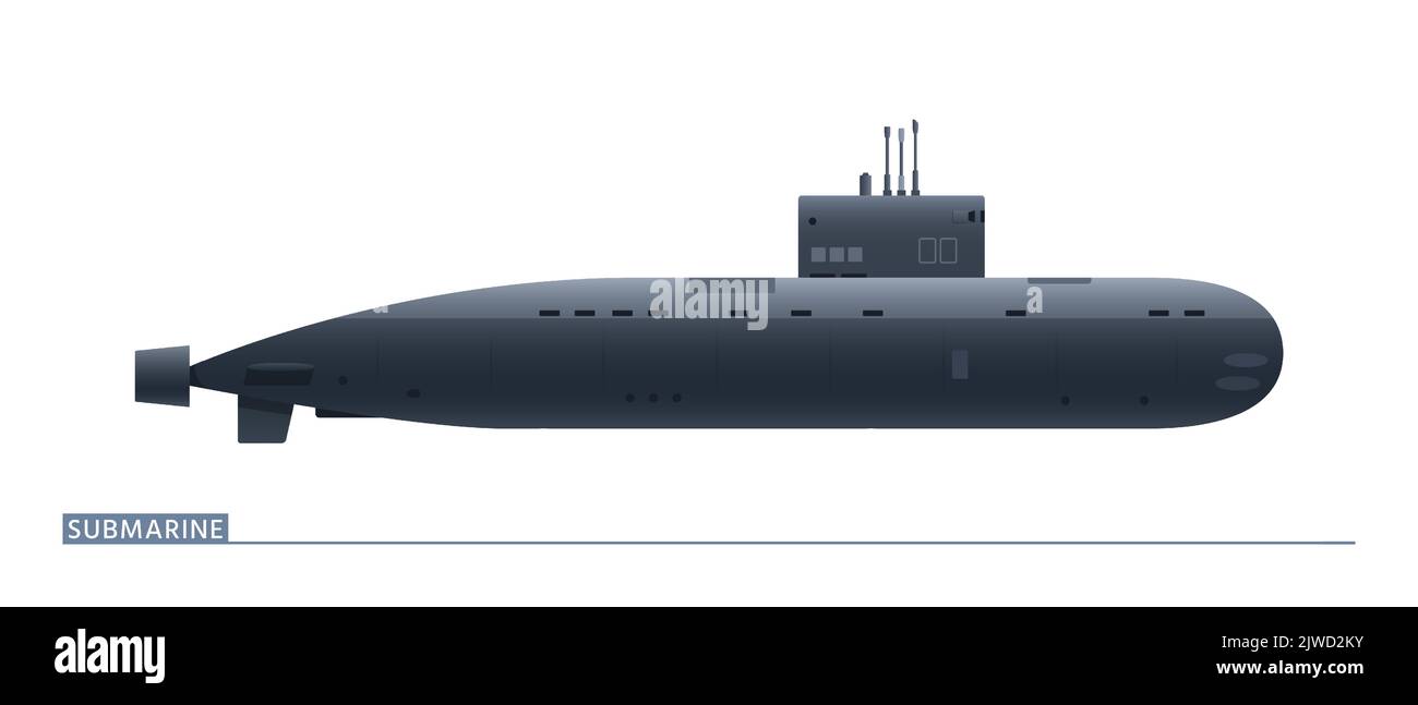 Il sottomarino Navy è in vista laterale con speciali dispositivi retrattili dalla torre di coning Illustrazione Vettoriale