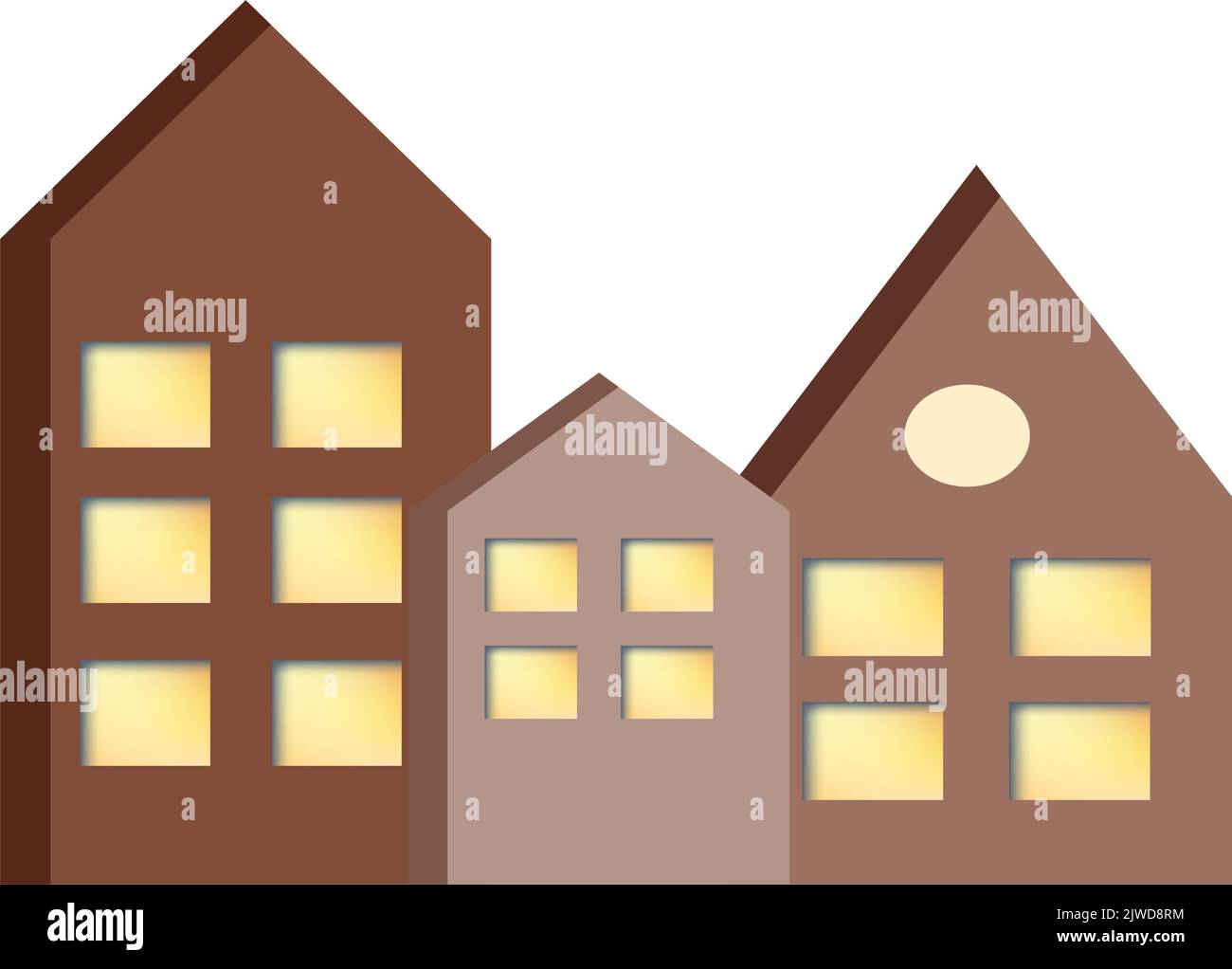 Case stilizzate, disegnate a mano in uno stile piatto. Arredamento. Masterizzazione di finestre. Natale. Minimalismo. In stile Scandinavo. Illustrazione vettoriale semplice Illustrazione Vettoriale