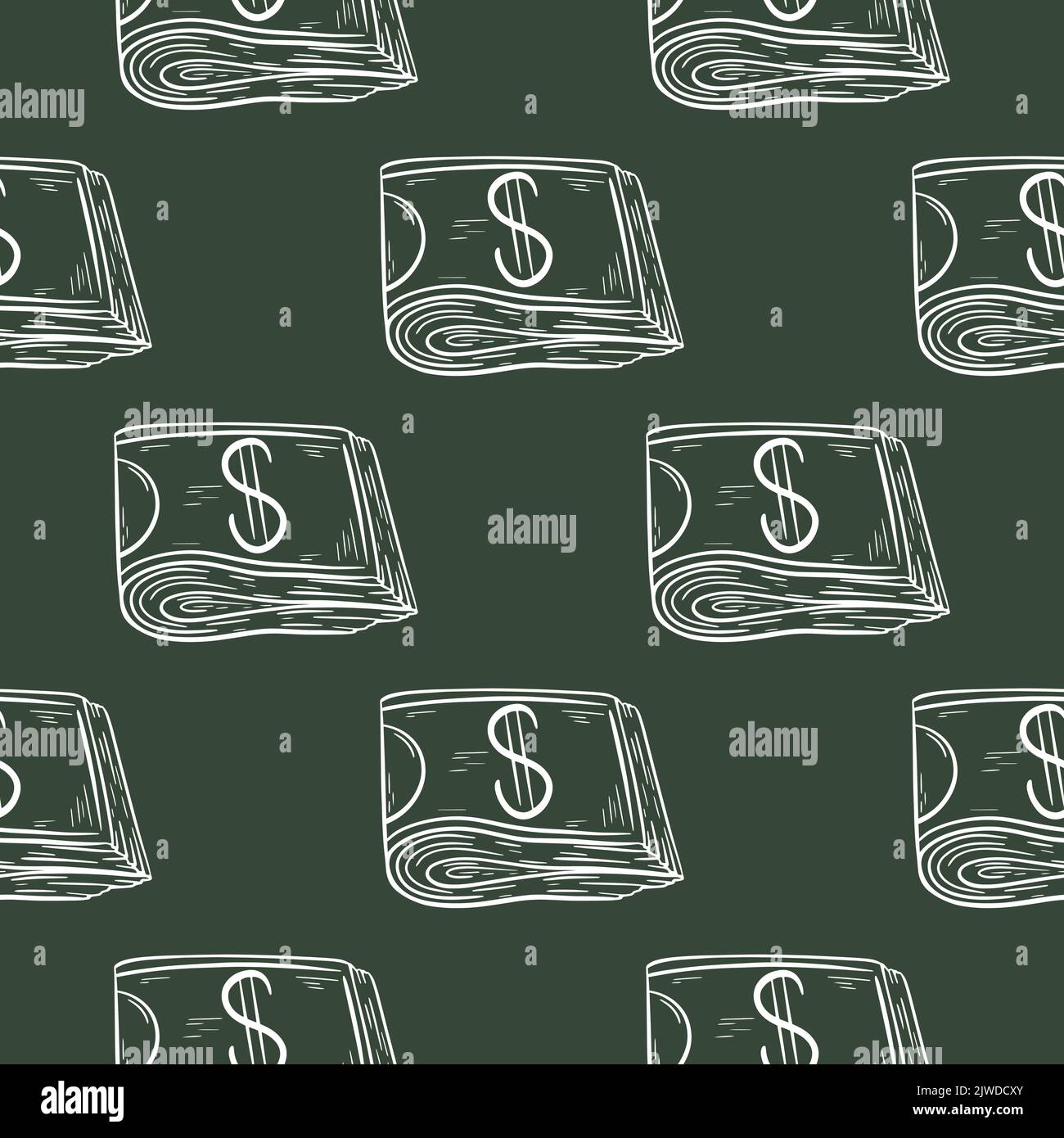 Il denaro contante piegato senza cuciture modello di illustrazione vettore. Sfondo della valuta americana. Dollari sulla stampa di fondo verde per imballaggi, carta, tessuti Illustrazione Vettoriale