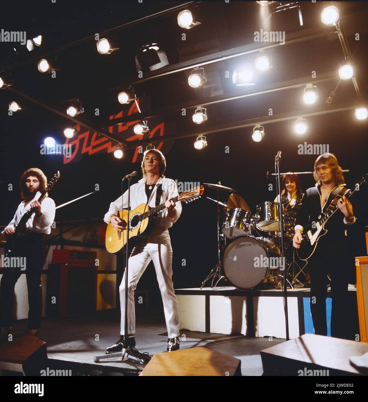 Szene 79, ARD Musiksendung, Jugendmagazin, Deutschland, 1979, Auftritt der britischen Pop Rock Band, Smokie mit Sänger Chris Norman. Szene 79, spettacolo televisivo di musica per giovani, Germania, 1979, esibizione della British Pop Rock Band Smokie con il cantante Chris Norman. Foto Stock
