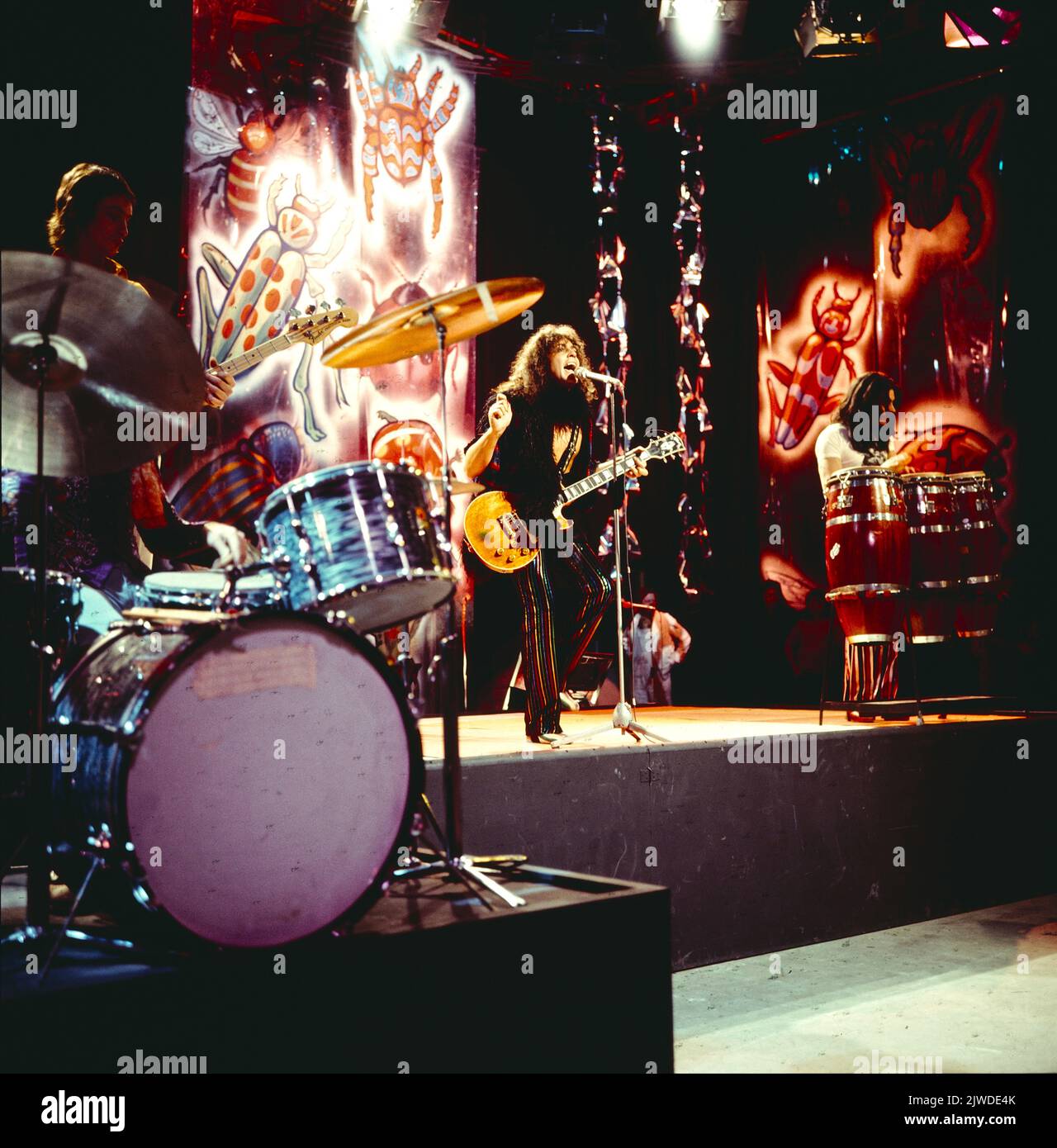 Rex, britische Glam Rock und Psychedelic Band mit Sänger Marc Bolan, Konzert, circa 1973. T. Rex, British Glam Rock and Psychedelic Band, con il cantante Marc Bolan, concerto intorno al 1973. Foto Stock