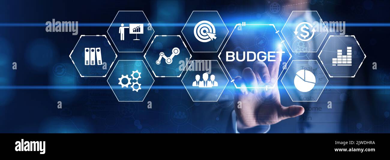 Pianificazione del bilancio Budgeting Gestione finanziaria contabilità business finanza concetto. Foto Stock