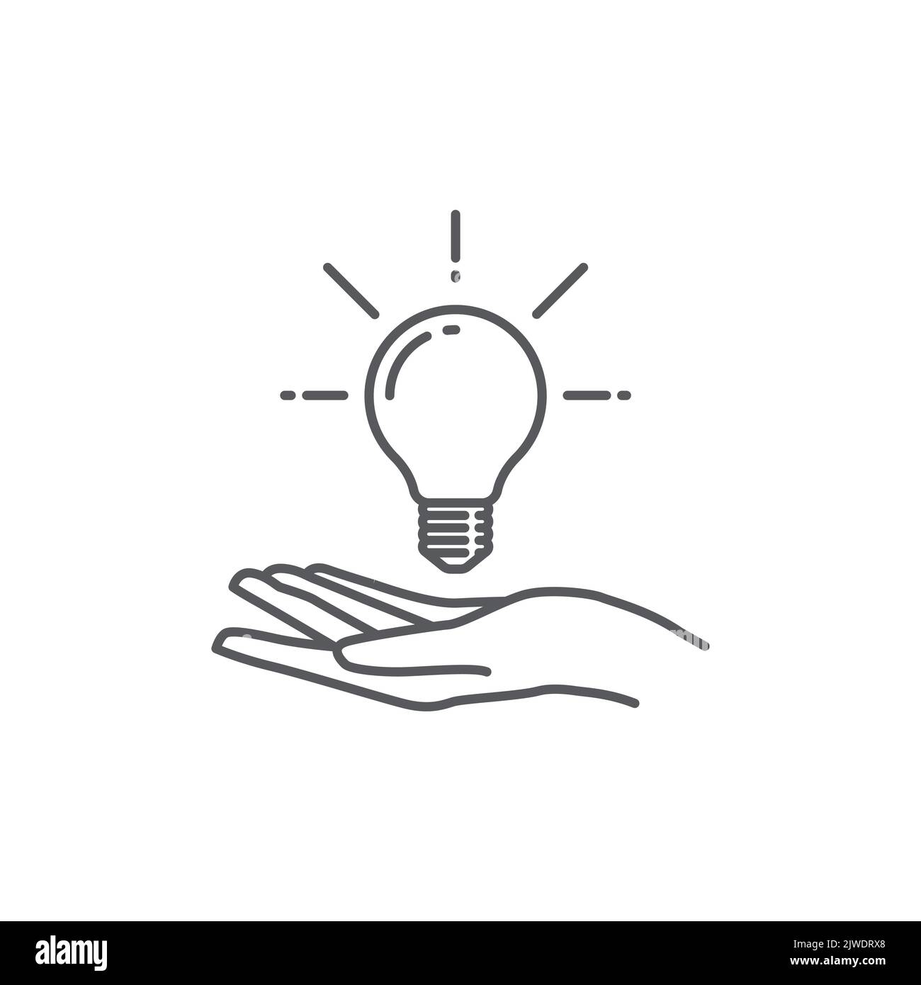 Icona lampadina in mano. Icona linea manuale con icona lampadina . Icona idea simbolo. Illustrazione vettoriale Illustrazione Vettoriale