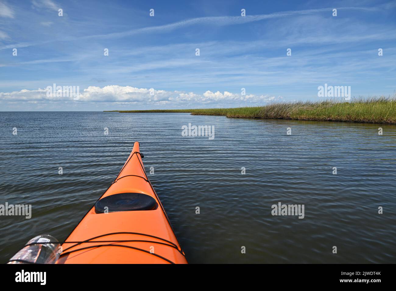 Kayak al Pamlico Sound al Pea Island Wildlife Refuge, Outer Banks, North Carolina Foto Stock