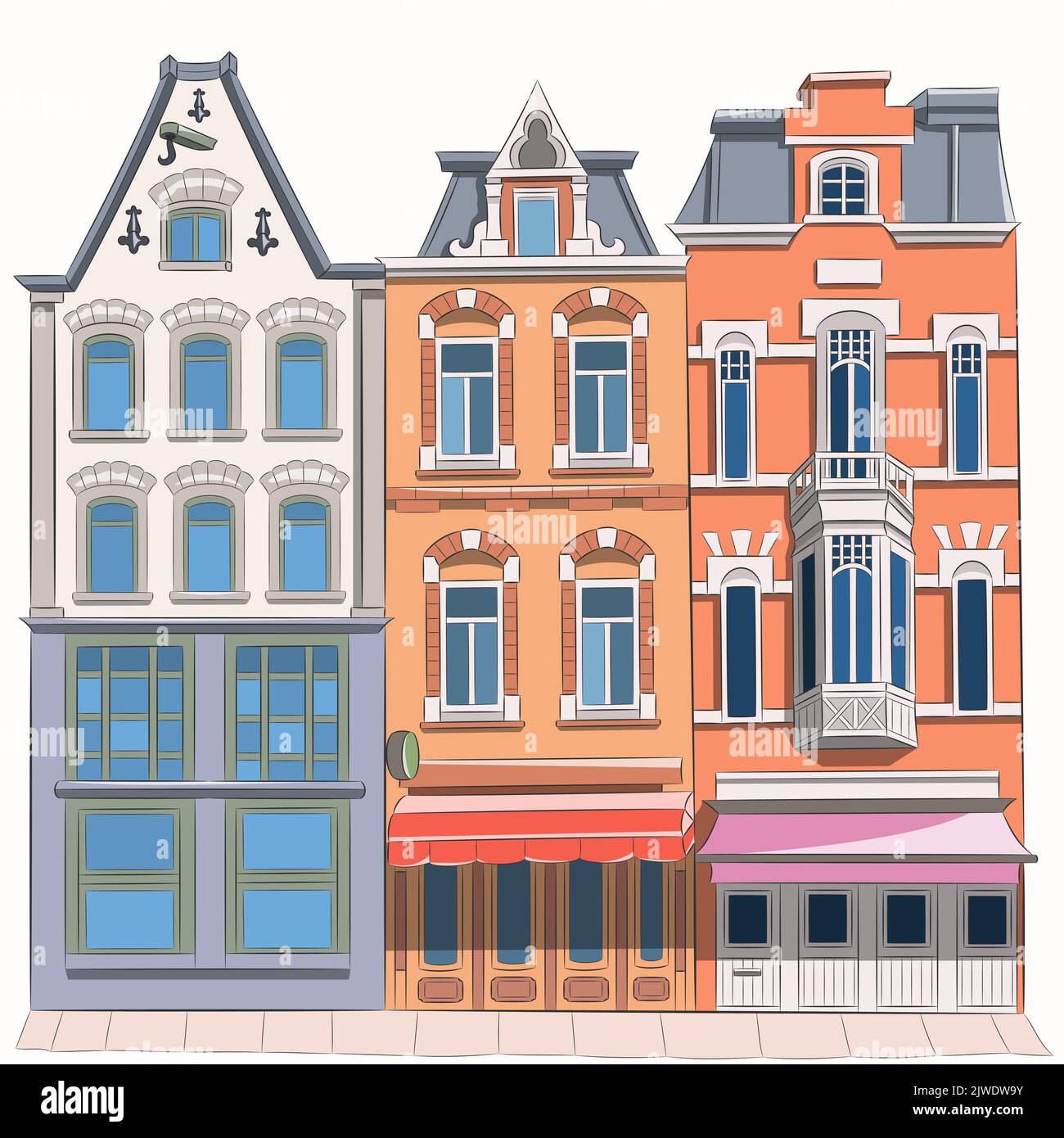 Facciate di vecchie case tradizionali colorate. Amsterdam. Paesi Bassi. Illustrazione vettoriale. Illustrazione Vettoriale