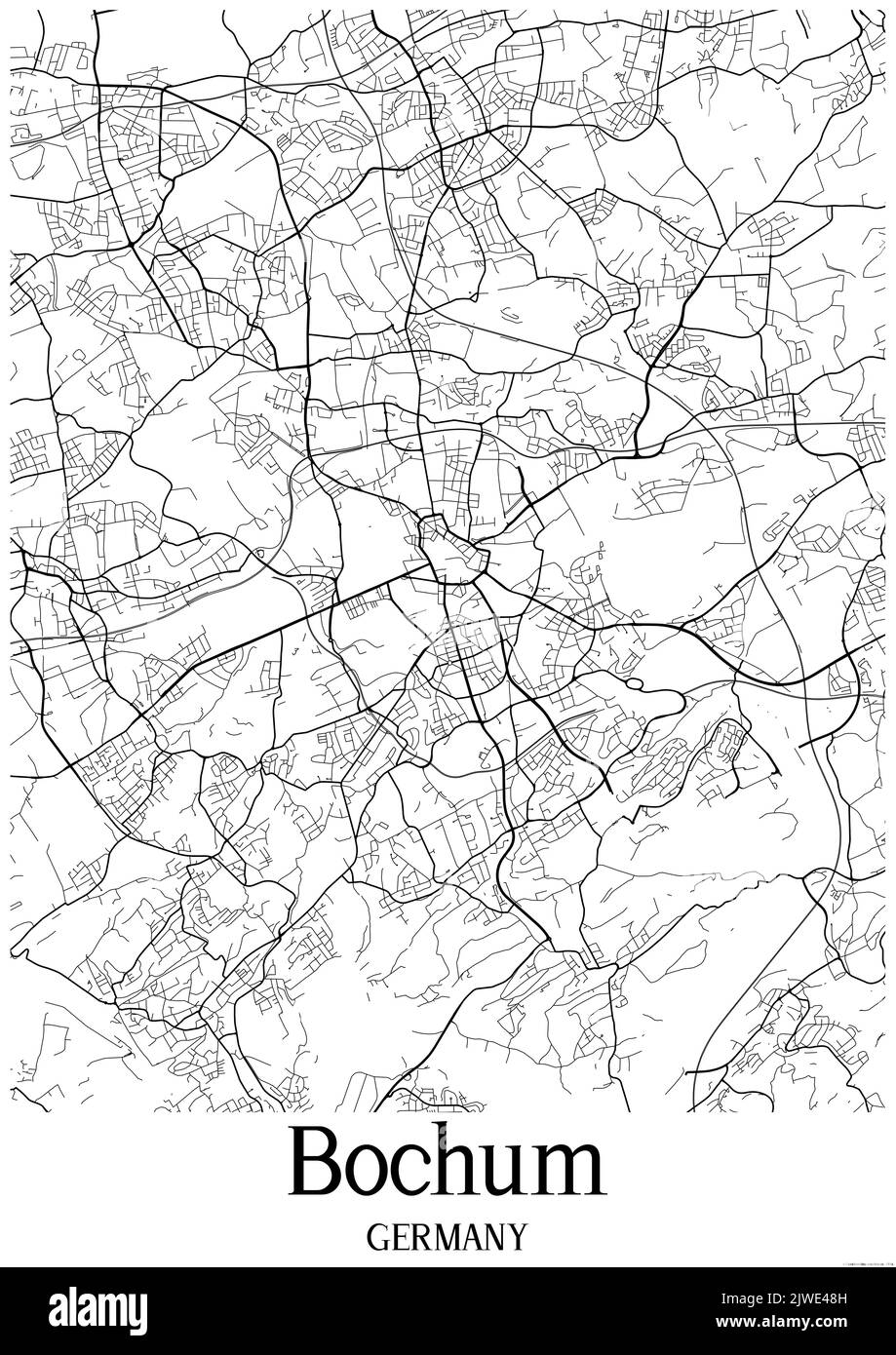 Mappa urbana in bianco e nero di bochum Foto Stock