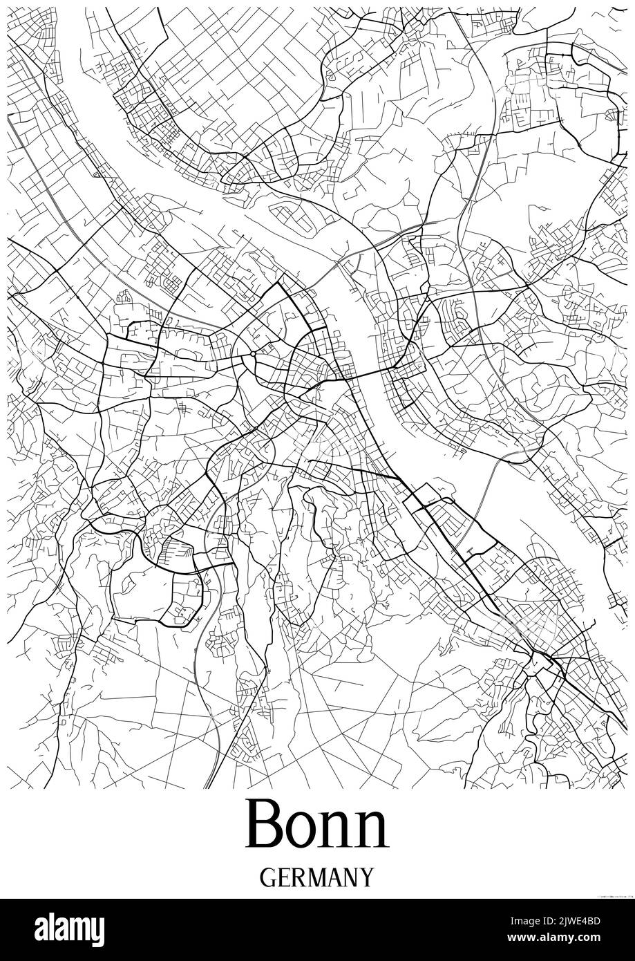 Mappa urbana in bianco e nero di bonn Foto Stock