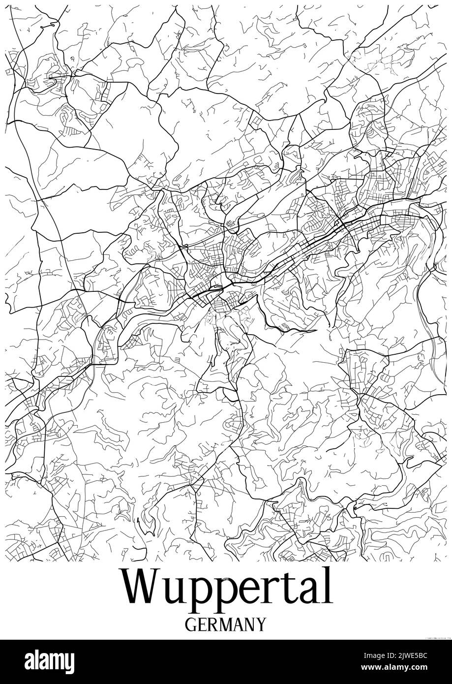 Mappa urbana in bianco e nero di wuppertal Foto Stock