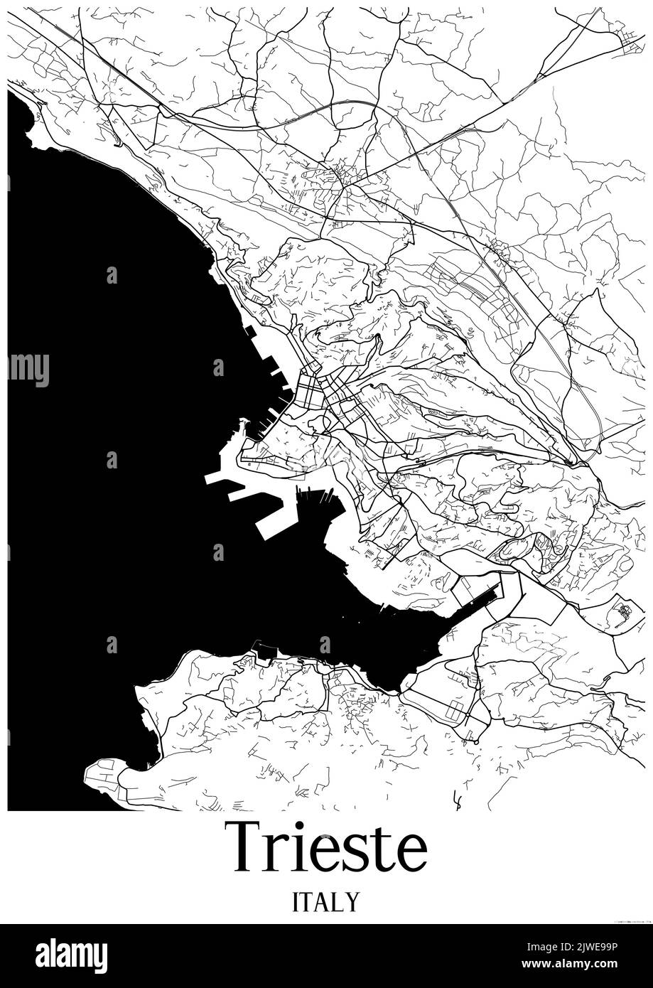 Mappa urbana in bianco e nero di trieste Foto Stock