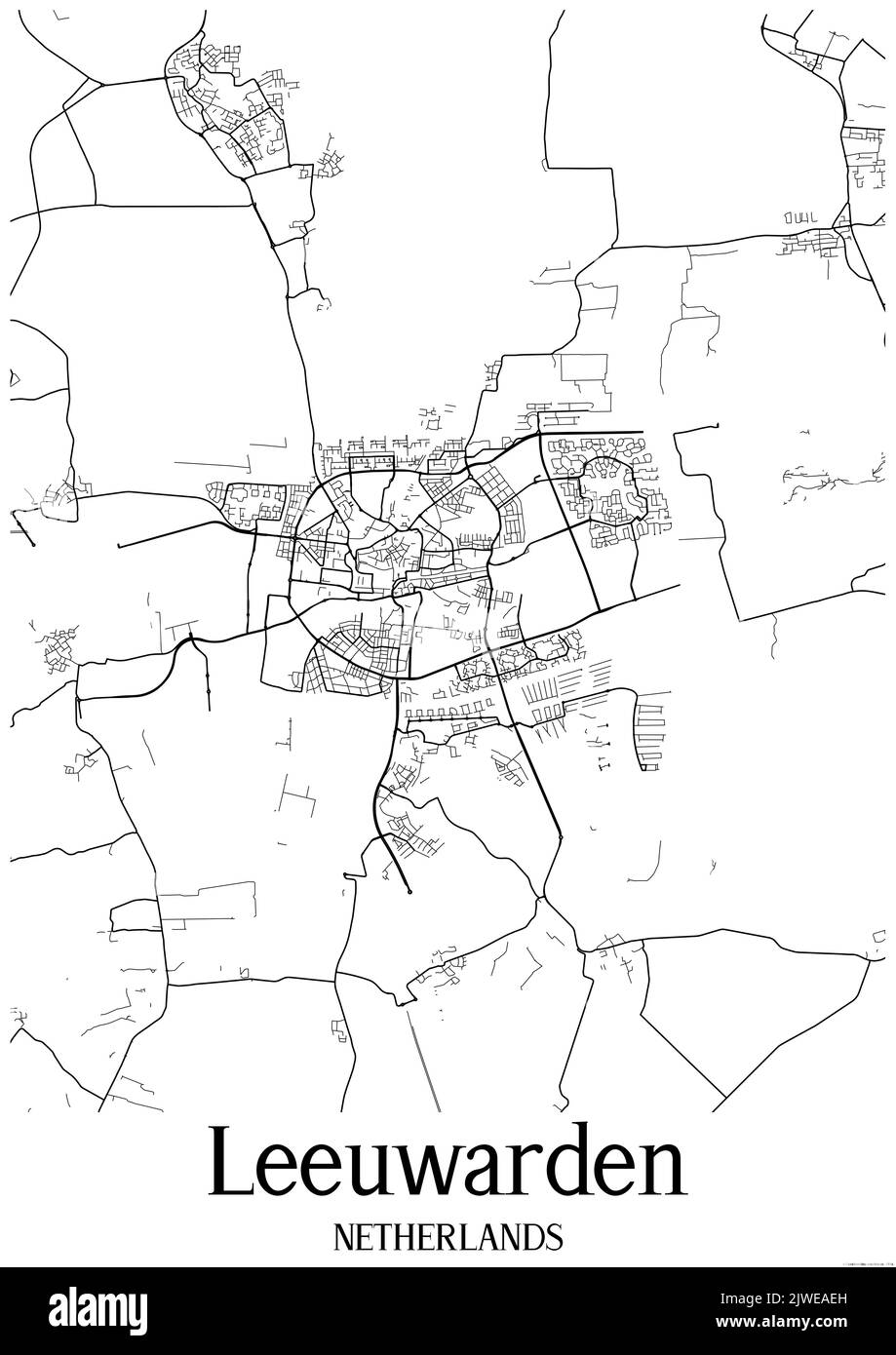 Mappa urbana in bianco e nero di leeuwarden Foto Stock