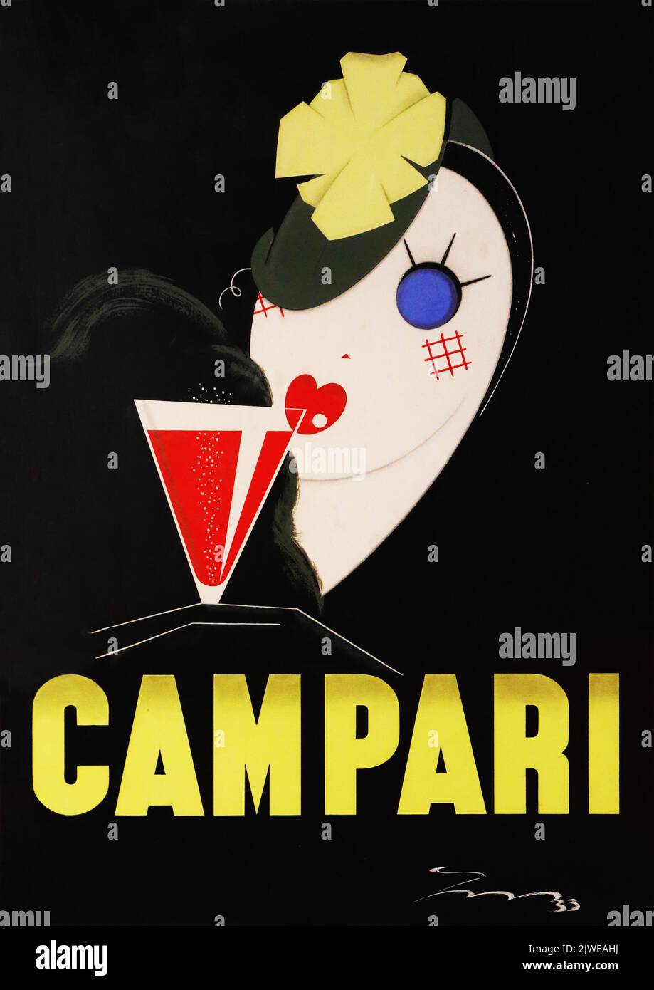 Illustrazione vintage pubblicità Campari. Immagine scattata alla Galleria Campari vicino a Milano. Foto Stock