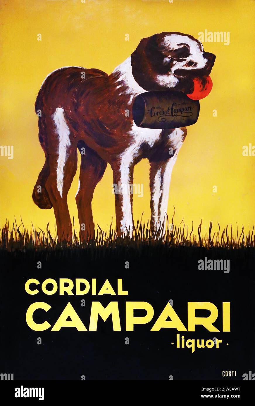 Vecchia pubblicità di Cordial Campari con un cane San Bernardo Foto Stock